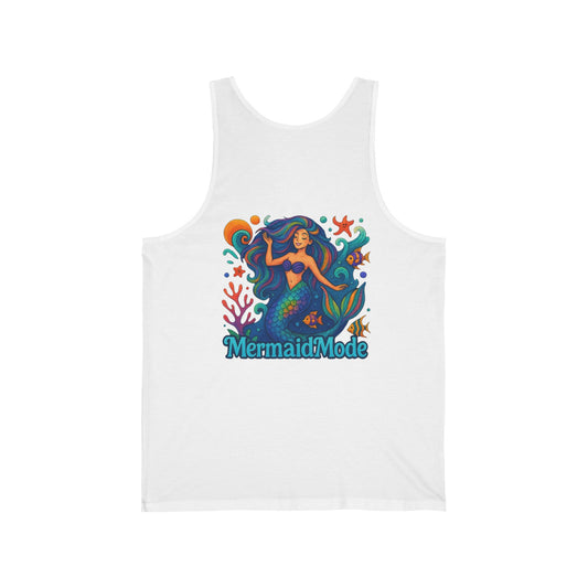 Mermaid Unisex Jersey Tank - Mermaid Mode- Ocean Vibes, Perfect for Beach Days, Summer Parties, Gifts for Divers, Relaxed Fit, Fun Graphic Design, gift for mermaid lovers