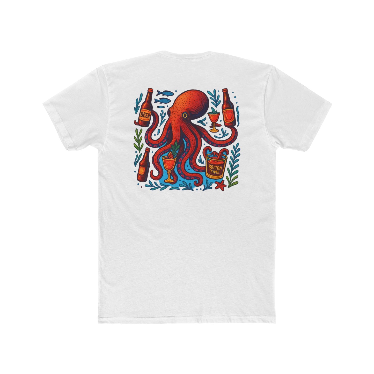 Fun Octopus Bottom Time Tee | Unisex Cotton Crew Shirt | Unique Eco-Print T-Shirt, Summer Apparel, Beach Life Gift, Ocean Lover Tee