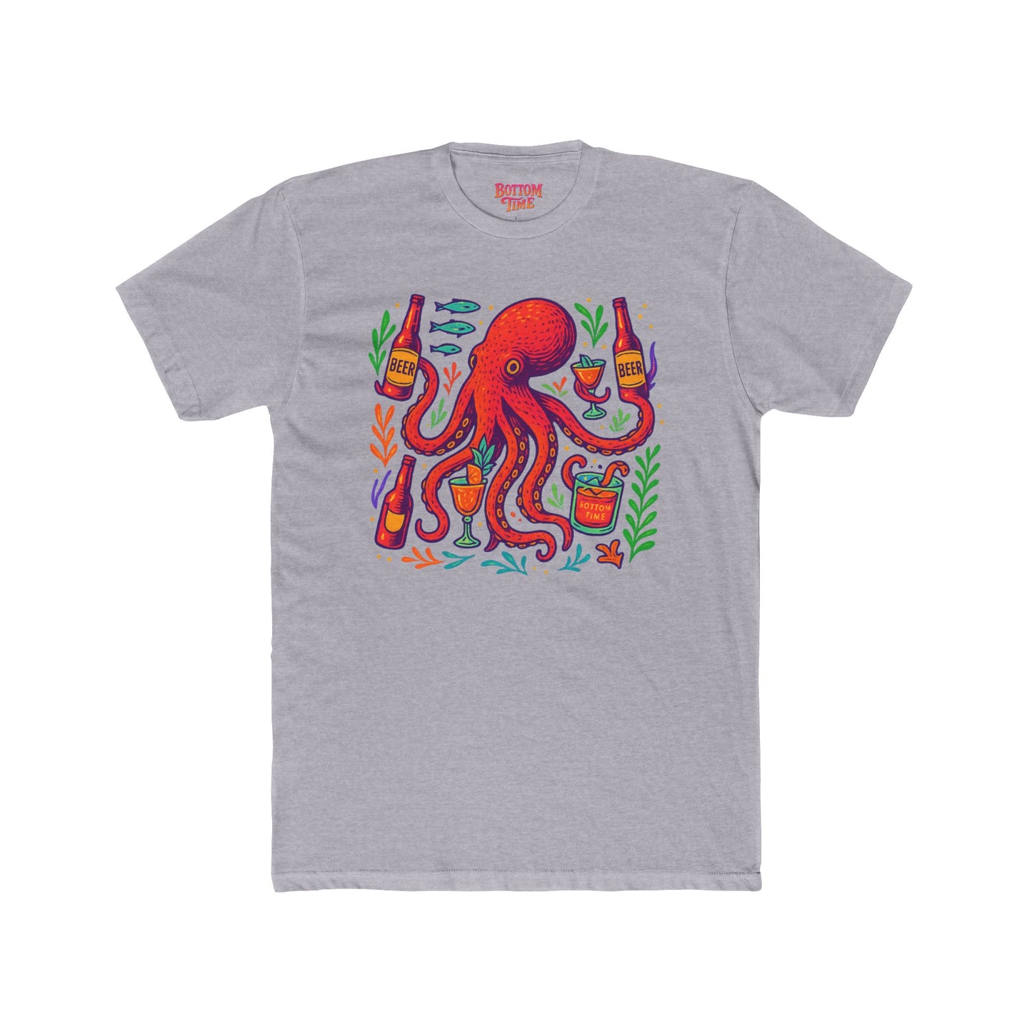 Colorful Octopus Cocktail Tee, Unisex T-Shirt, Summer Apparel, Beachwear, Nautical Gift, Fun Fashion Shirt, Gift for Octopus Lover, glow party, , festival shirt, glow party, rave shirt, neon shirt, drinking tee