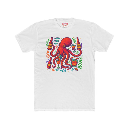 Colorful Octopus Cocktail Tee, Unisex T-Shirt, Summer Apparel, Beachwear, Nautical Gift, Fun Fashion Shirt, Gift for Octopus Lover, glow party, , festival shirt, glow party, rave shirt, neon shirt, drinking tee