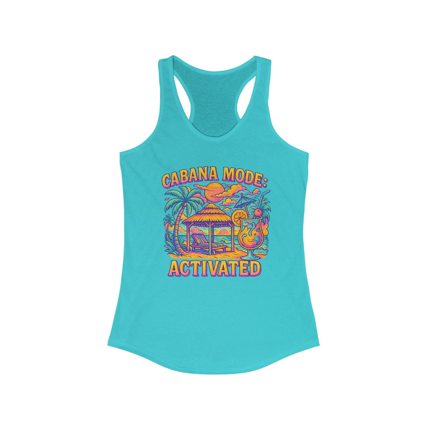 Vibrant Women's Racerback Vacation Tank, Beachwear, Summer Style, Gift for Her, Resort Wear, Bottom Time, Gift for Sea Turtle Lovers, Drinking Tank