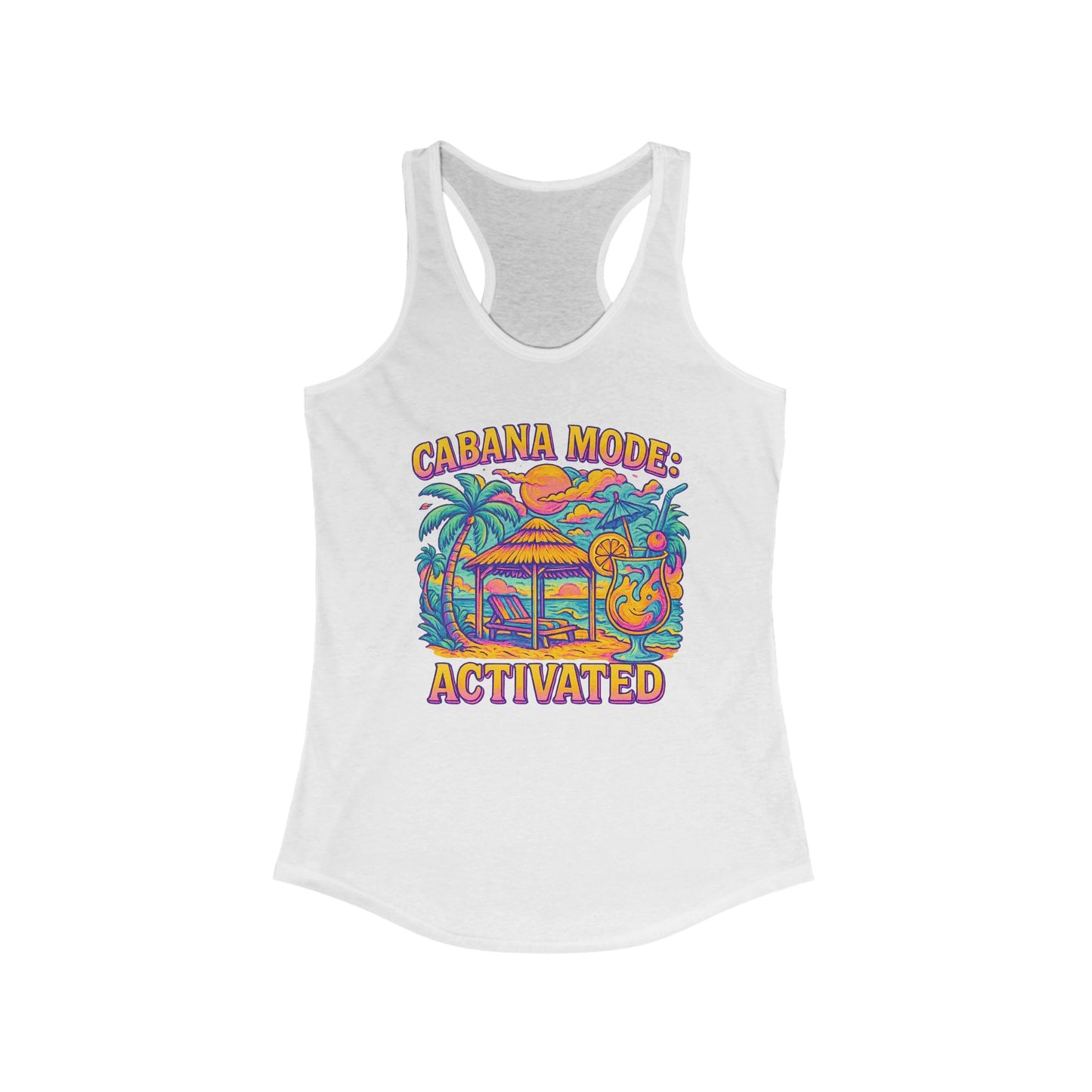 Vibrant Women's Racerback Vacation Tank, Beachwear, Summer Style, Gift for Her, Resort Wear, Bottom Time, Gift for Sea Turtle Lovers, Drinking Tank