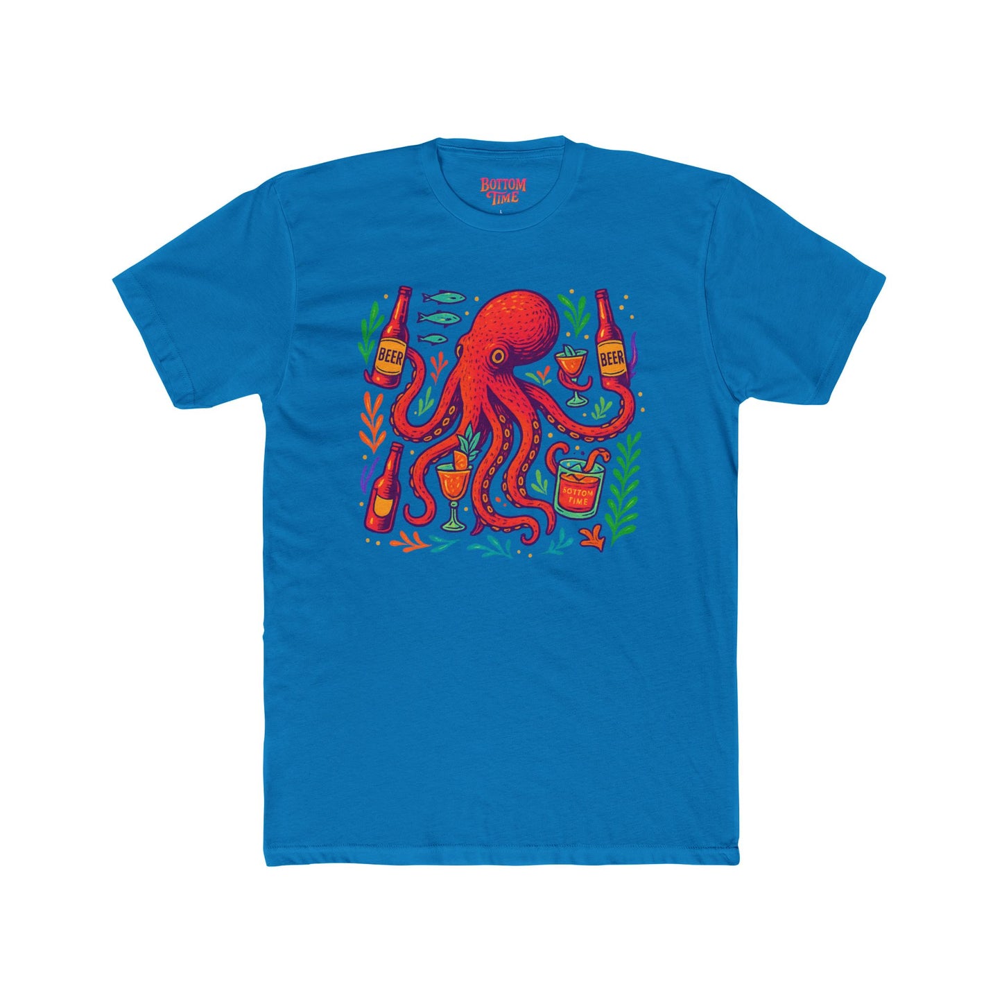 Colorful Octopus Cocktail Tee, Unisex T-Shirt, Summer Apparel, Beachwear, Nautical Gift, Fun Fashion Shirt, Gift for Octopus Lover, glow party, , festival shirt, glow party, rave shirt, neon shirt, drinking tee