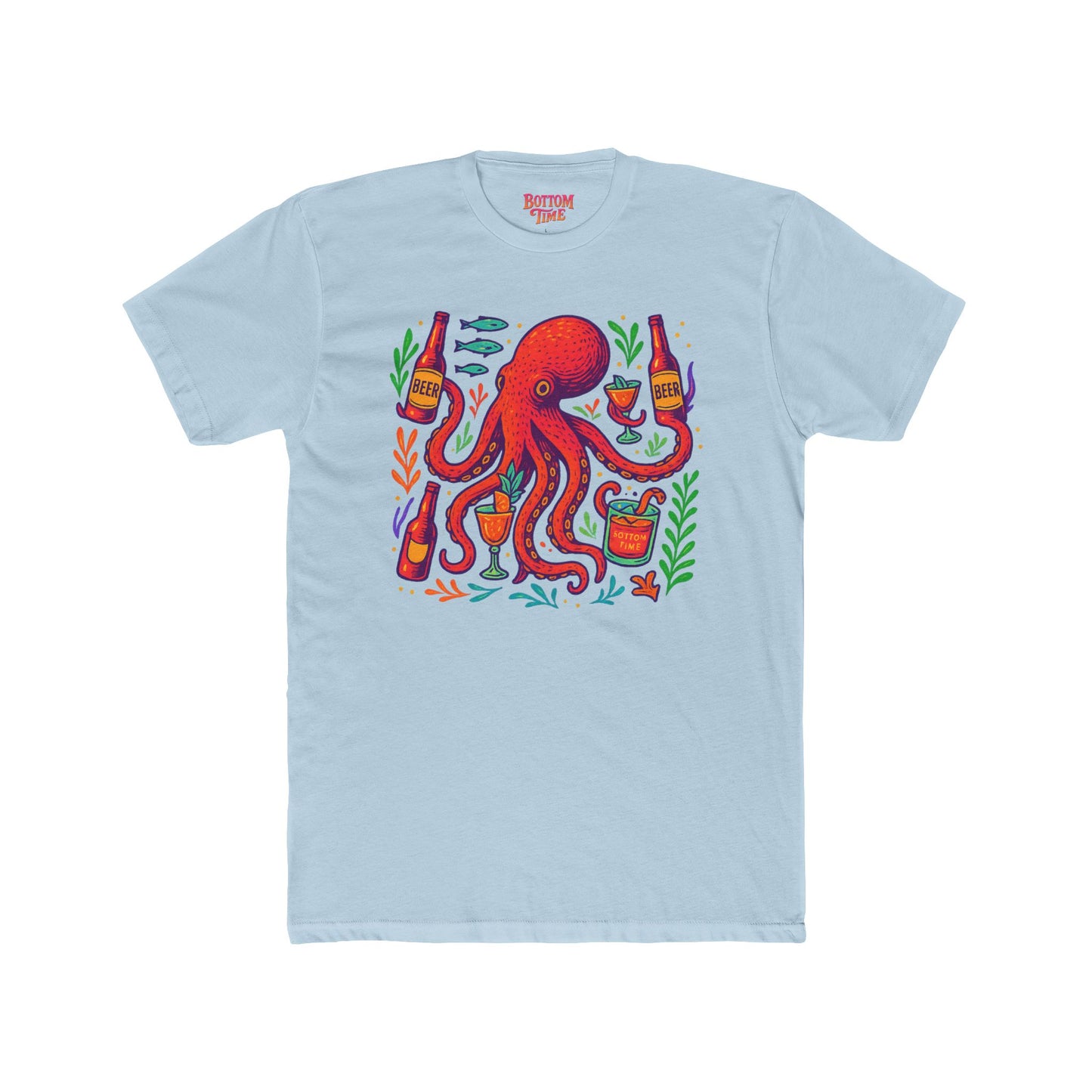 Colorful Octopus Cocktail Tee, Unisex T-Shirt, Summer Apparel, Beachwear, Nautical Gift, Fun Fashion Shirt, Gift for Octopus Lover, glow party, , festival shirt, glow party, rave shirt, neon shirt, drinking tee
