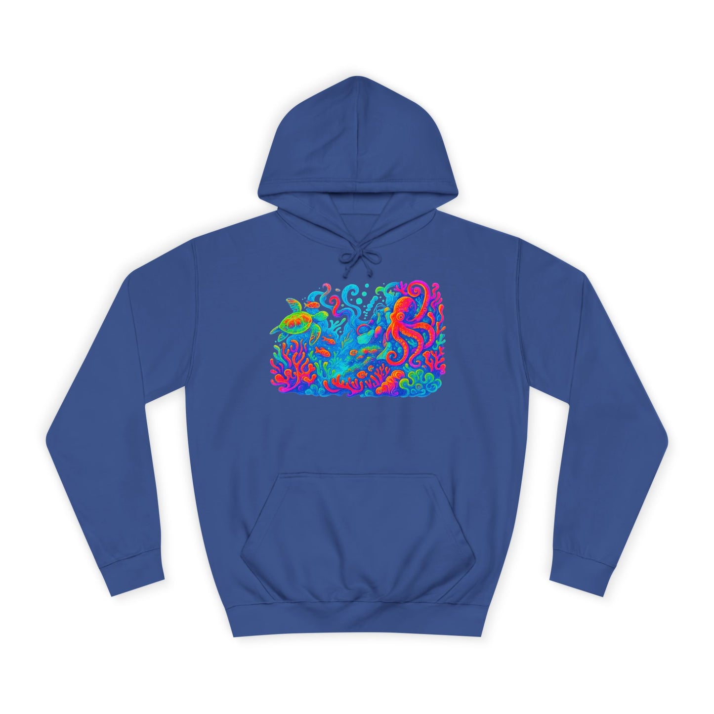 Vibrant Sea Turtle Unisex Hoodie, Cozy Octopus Sweatshirt, Fun Beachwear, Gift for Nature Lovers, Casual Wear, Gift for Her, Resort Wear, Bottom Time, Gift for Octopus Lover, glow party, , festival shirt, glow party, rave shirt, neon shirt, drinking shirt