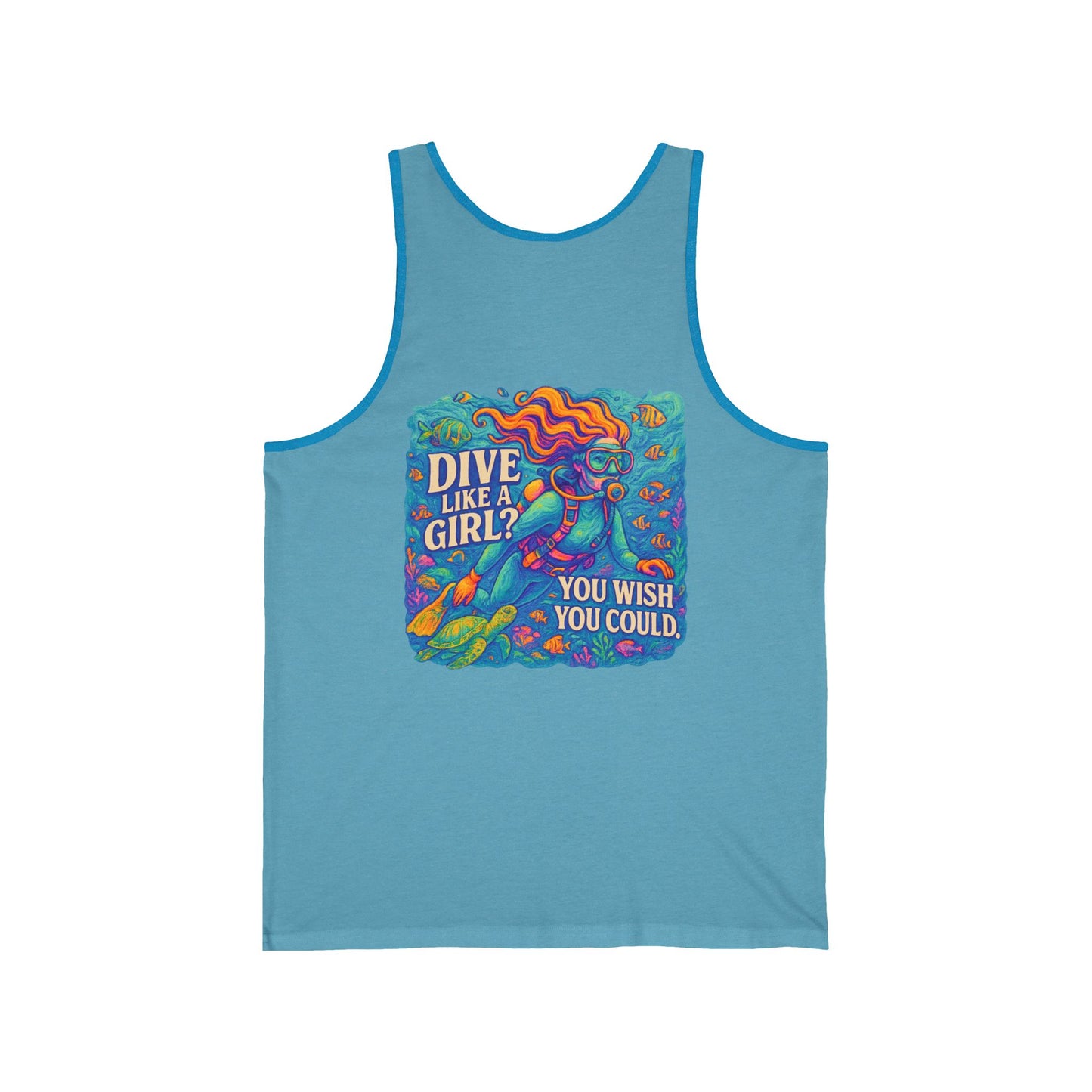 Ocean Vibes Unisex Jersey Tank with girl scuba diver design, Summer Tank, Scuba lovers gift,