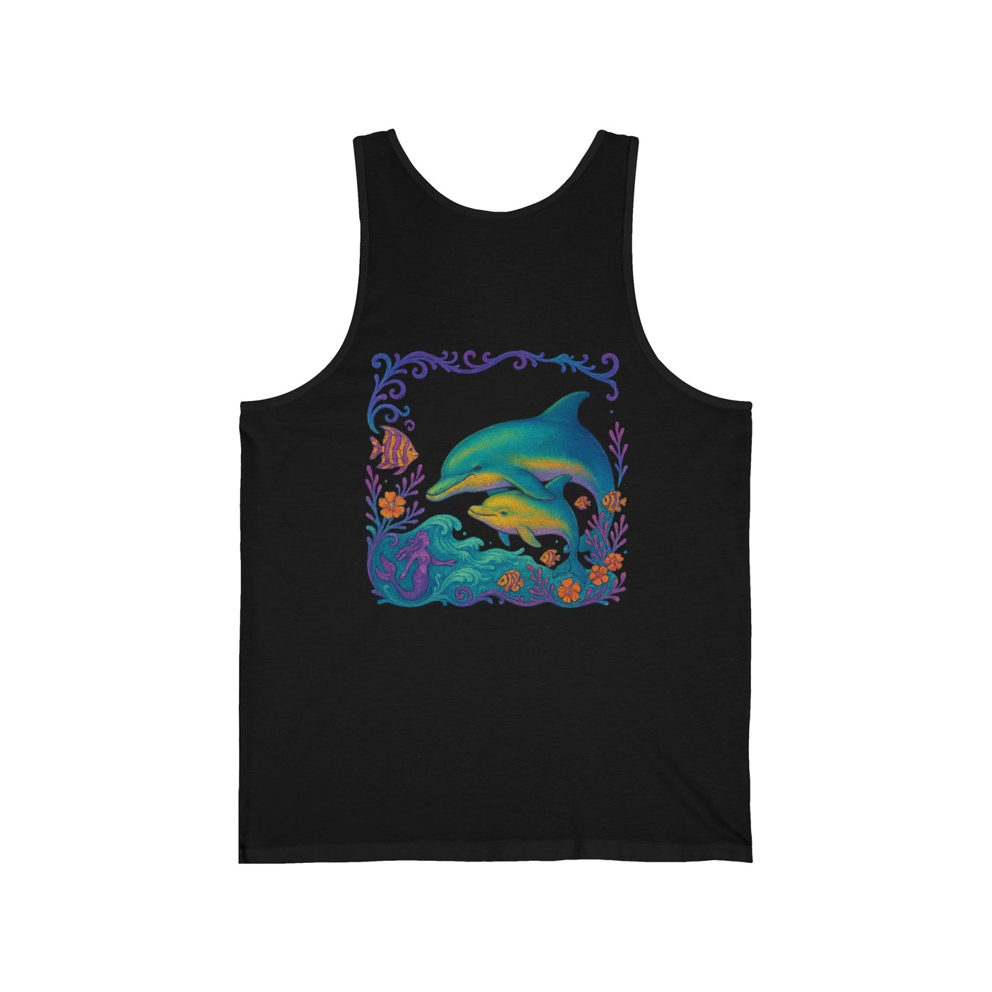 Dolphin Unisex Jersey Tank, Summer Vibes, Casual Wear, Vacation Attire, Gift for Beach Lovers, Gift for Dolphin Lovers