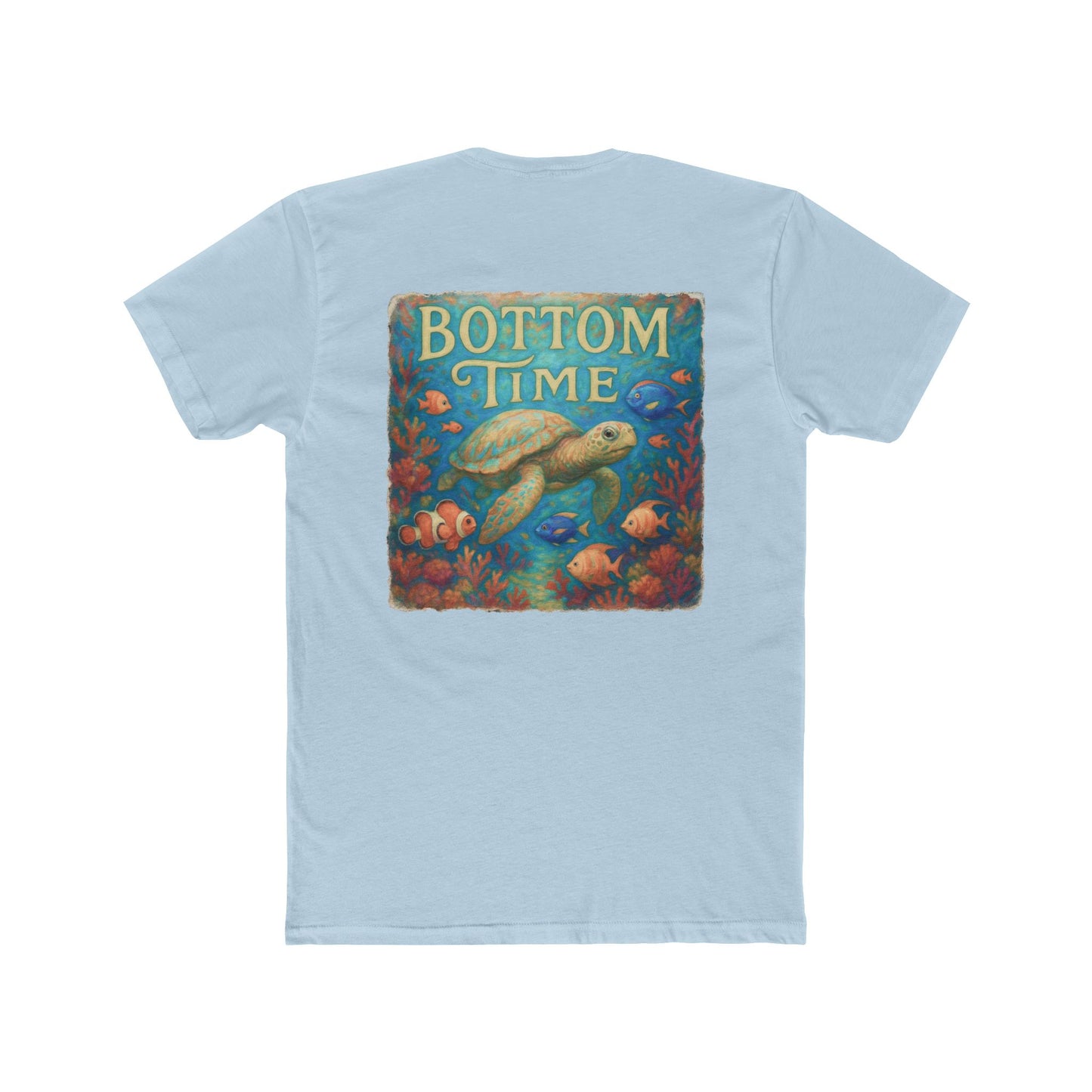 Dive Into Fun: 'Bottom Time' Unisex Sea Turtle Cotton Crew Tee - Perfect for Beach Days, Gifts for Divers, Summer Adventures, Casual Wear, gift for sea turtle lovers