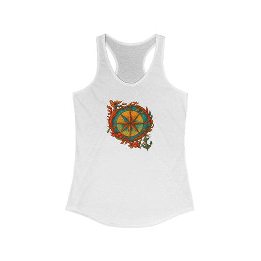 Compass Design Women's Ideal Racerback Tank, Summer Workout Top, Travel Shirt, Festival Wear, Beach Outfit, Adventure Clothing
