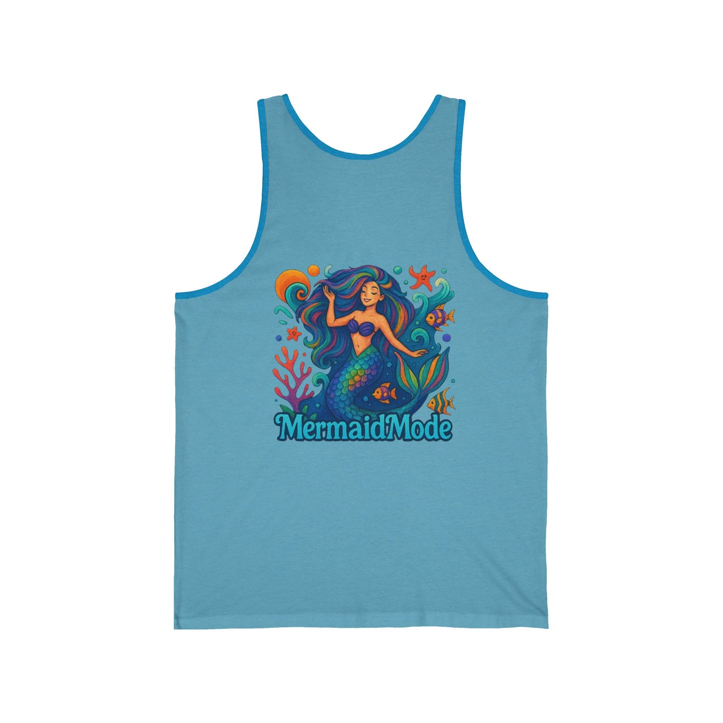 Mermaid Unisex Jersey Tank - Mermaid Mode- Ocean Vibes, Perfect for Beach Days, Summer Parties, Gifts for Divers, Relaxed Fit, Fun Graphic Design, gift for mermaid lovers
