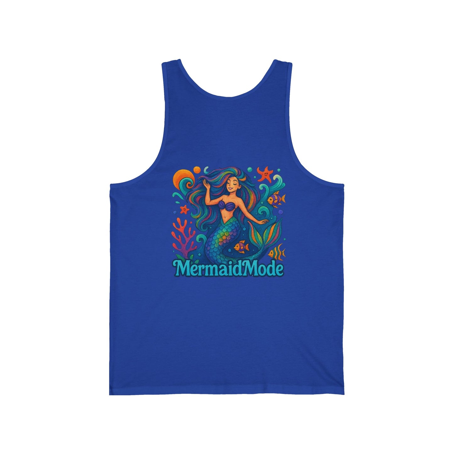 Mermaid Unisex Jersey Tank - Mermaid Mode- Ocean Vibes, Perfect for Beach Days, Summer Parties, Gifts for Divers, Relaxed Fit, Fun Graphic Design, gift for mermaid lovers