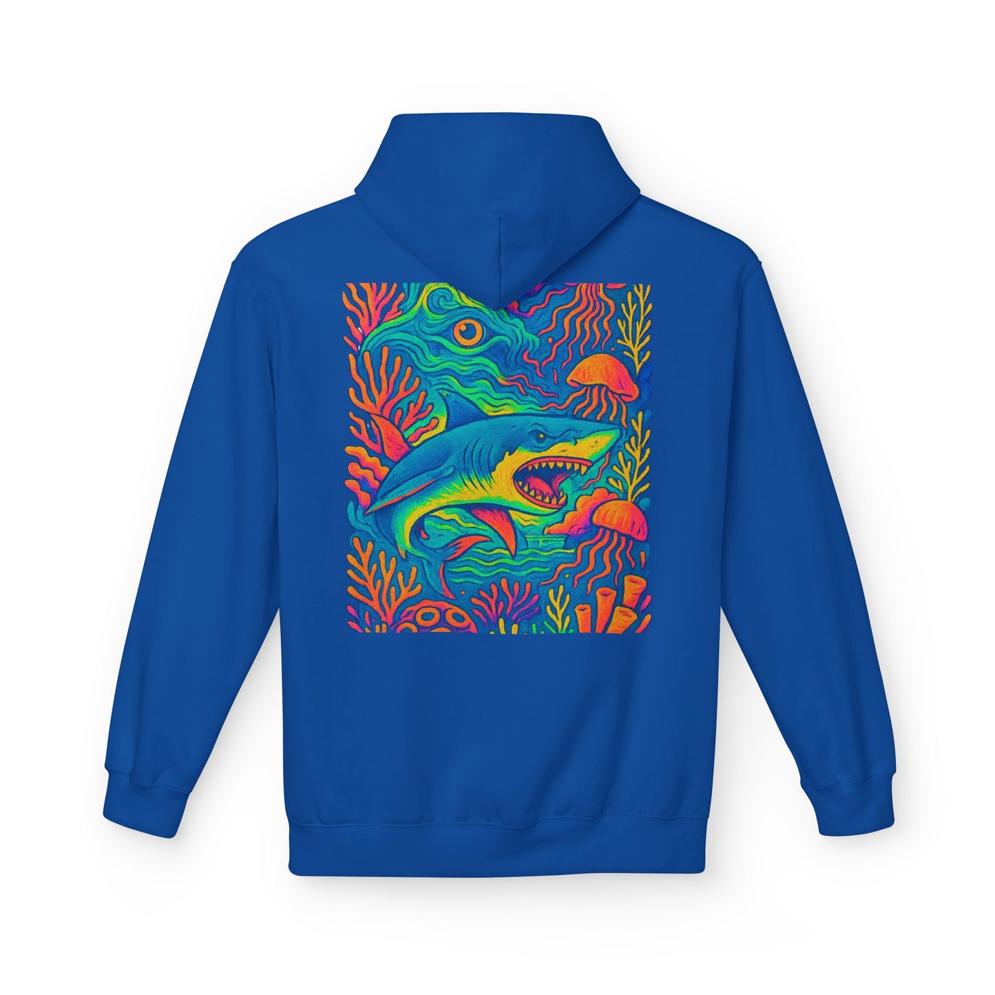 Cozy Shark Lovers Hoodie, Shark Sweatshirt, Perfect for Casual Wear, Gifts, Outdoor Adventures, Summer Fashion, Ocean Lover's Gift, Beach Day Apparel, SHARK WEEK, glow party, Festival shirt, Glow Party, Rave Shirt, Neon Clothes