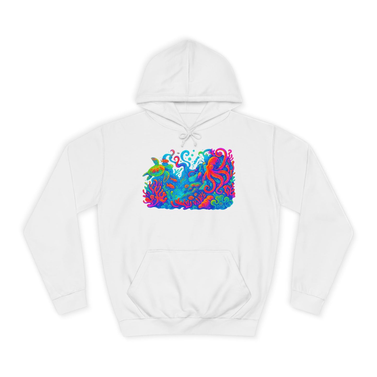 Vibrant Sea Turtle Unisex Hoodie, Cozy Octopus Sweatshirt, Fun Beachwear, Gift for Nature Lovers, Casual Wear, Gift for Her, Resort Wear, Bottom Time, Gift for Octopus Lover, glow party, , festival shirt, glow party, rave shirt, neon shirt, drinking shirt