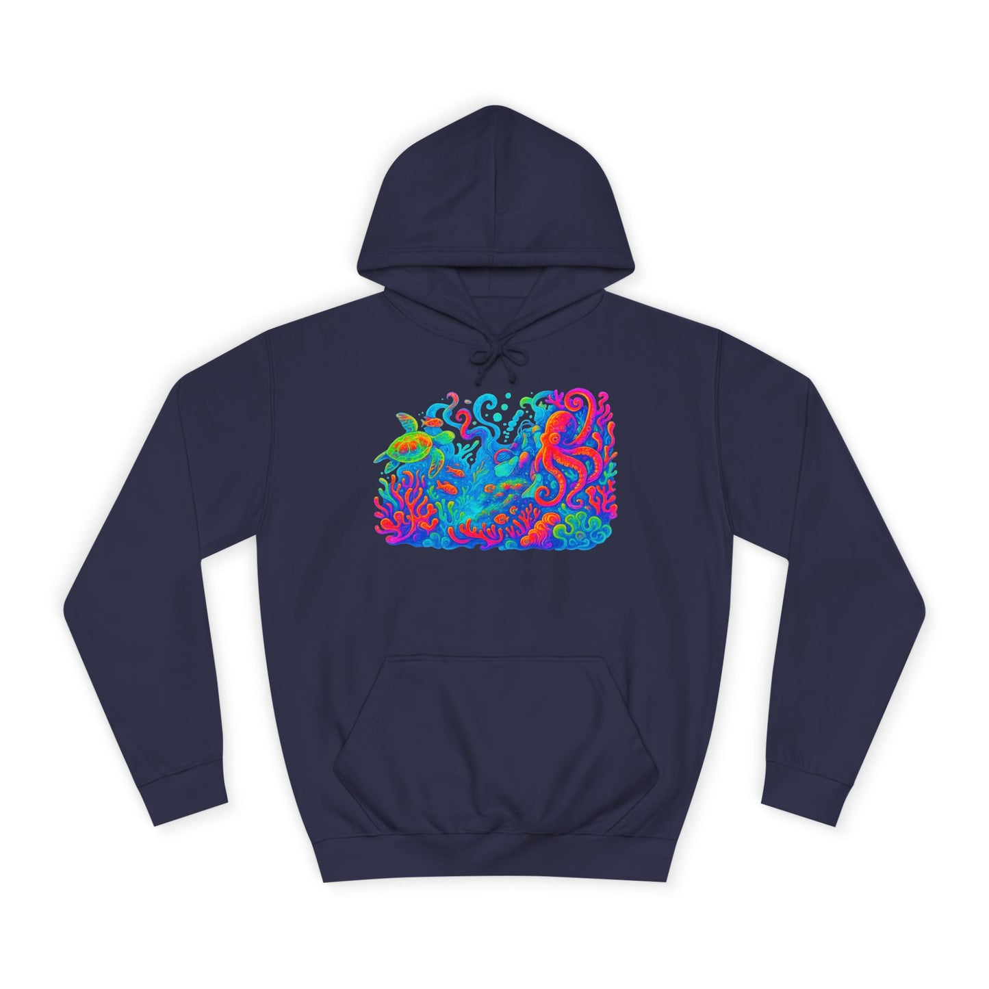 Vibrant Sea Turtle Unisex Hoodie, Cozy Octopus Sweatshirt, Fun Beachwear, Gift for Nature Lovers, Casual Wear, Gift for Her, Resort Wear, Bottom Time, Gift for Octopus Lover, glow party, , festival shirt, glow party, rave shirt, neon shirt, drinking shirt