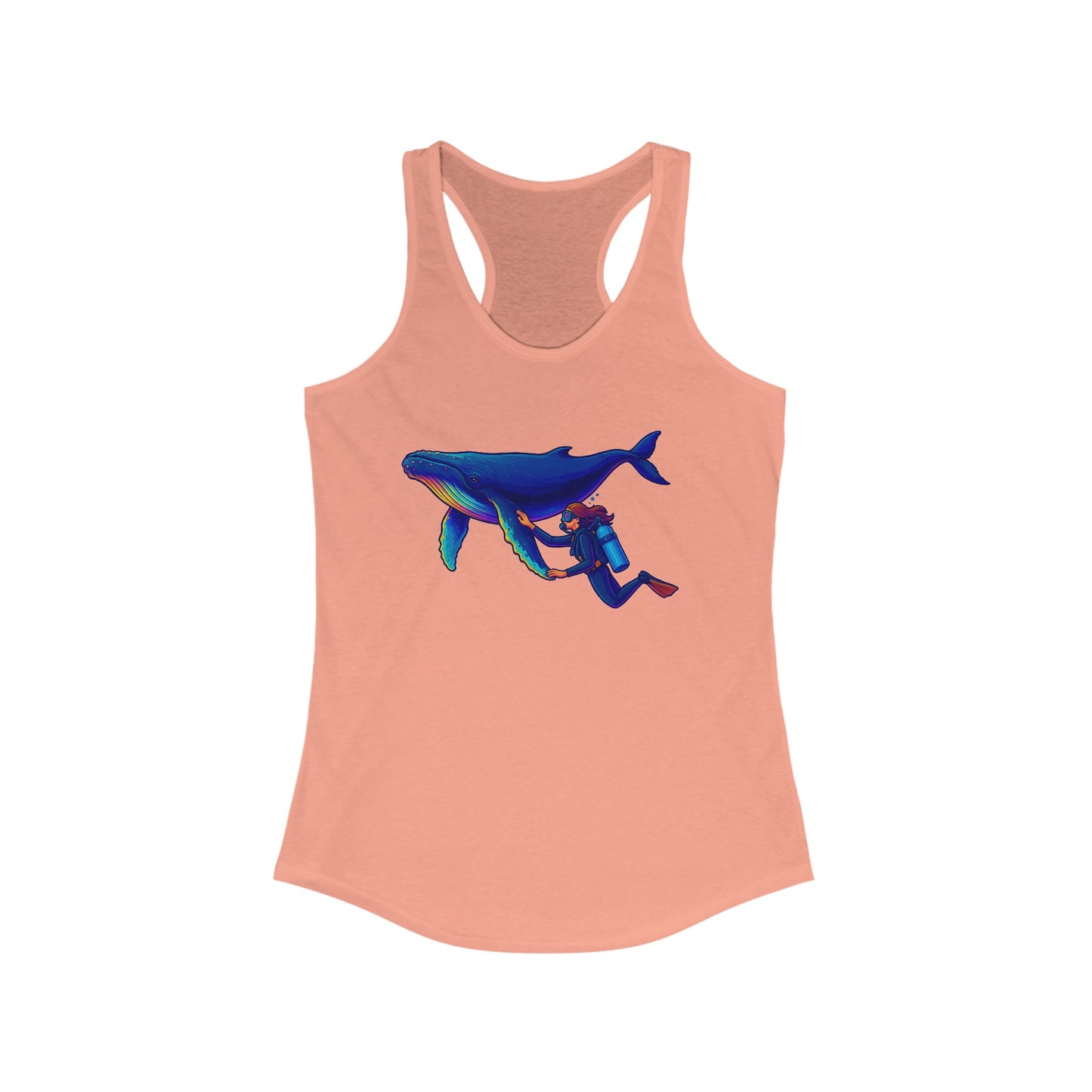 Whale and Scuba Diver Women's Racerback Tank Top, Summer Vibes Shirt, Beach Party Apparel, Tropical Tank, Vacation Essential, Gift For Scuba Diver