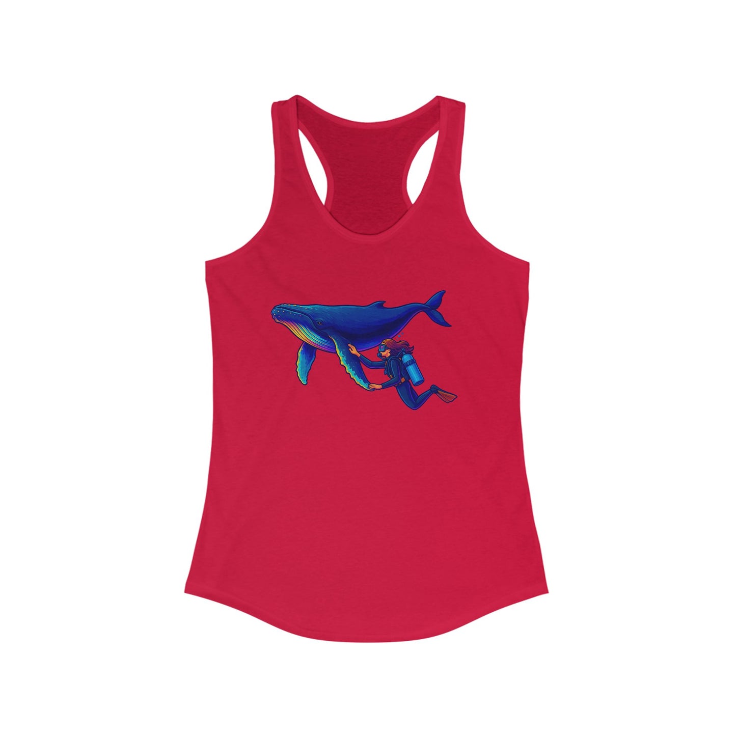 Whale and Scuba Diver Women's Racerback Tank Top, Summer Vibes Shirt, Beach Party Apparel, Tropical Tank, Vacation Essential, Gift For Scuba Diver