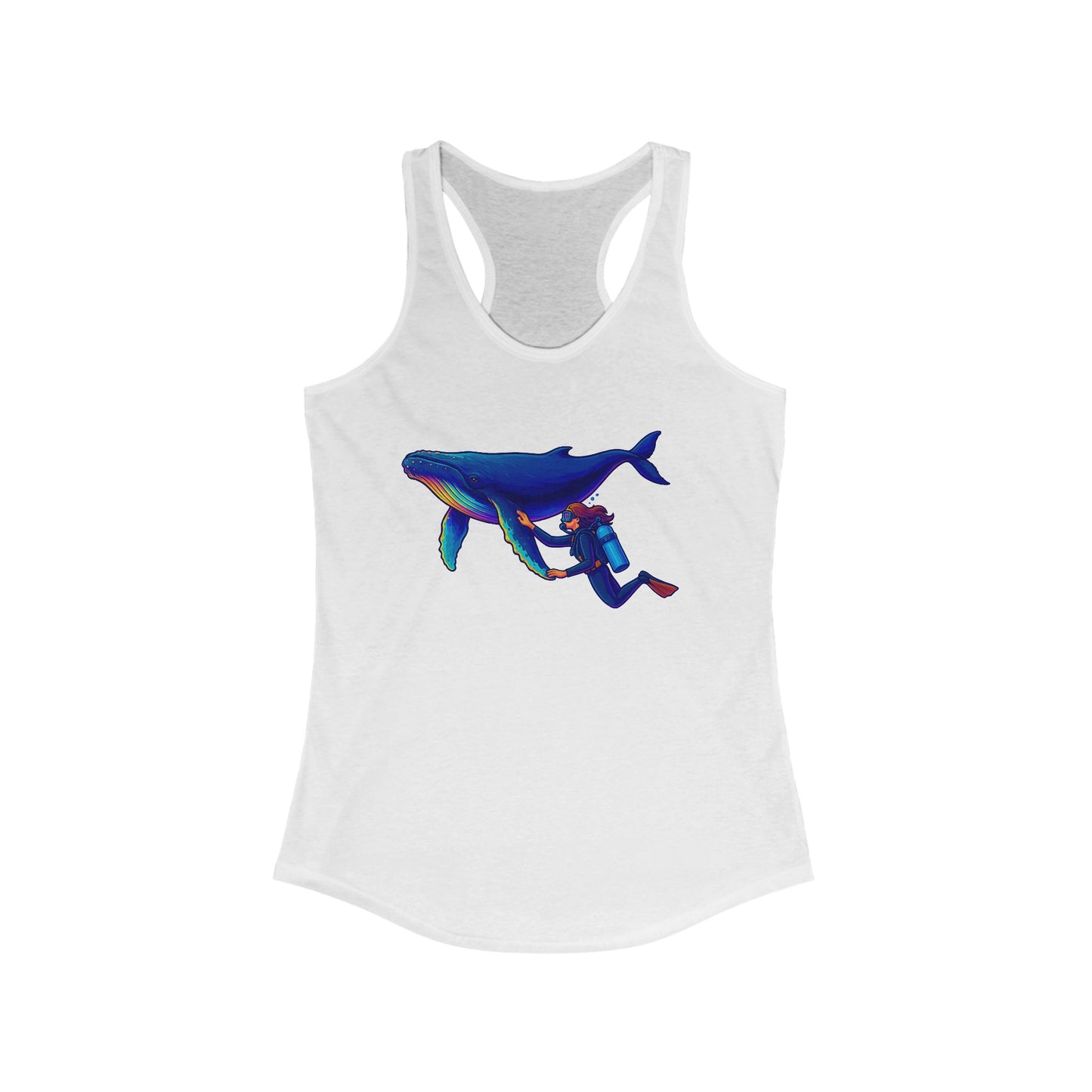 Whale and Scuba Diver Women's Racerback Tank Top, Summer Vibes Shirt, Beach Party Apparel, Tropical Tank, Vacation Essential, Gift For Scuba Diver