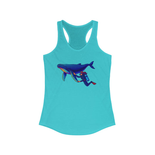 Whale and Scuba Diver Women's Racerback Tank Top, Summer Vibes Shirt, Beach Party Apparel, Tropical Tank, Vacation Essential, Gift For Scuba Diver