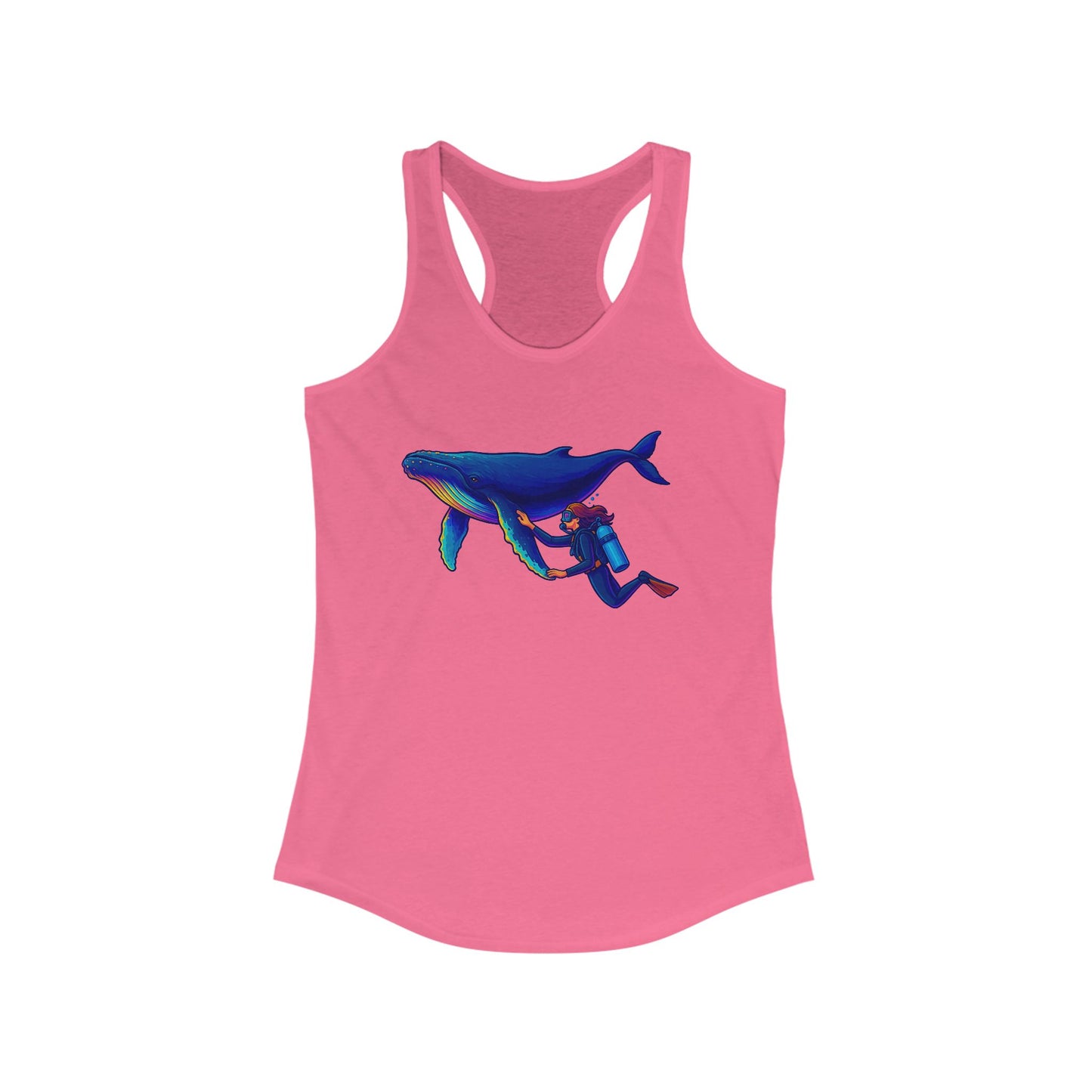 Whale and Scuba Diver Women's Racerback Tank Top, Summer Vibes Shirt, Beach Party Apparel, Tropical Tank, Vacation Essential, Gift For Scuba Diver