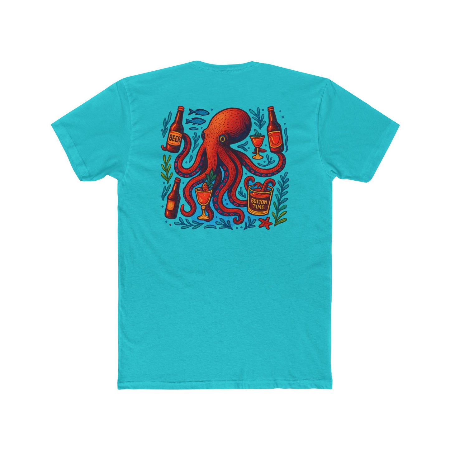 Fun Octopus Bottom Time Tee | Unisex Cotton Crew Shirt | Unique Eco-Print T-Shirt, Summer Apparel, Beach Life Gift, Ocean Lover Tee