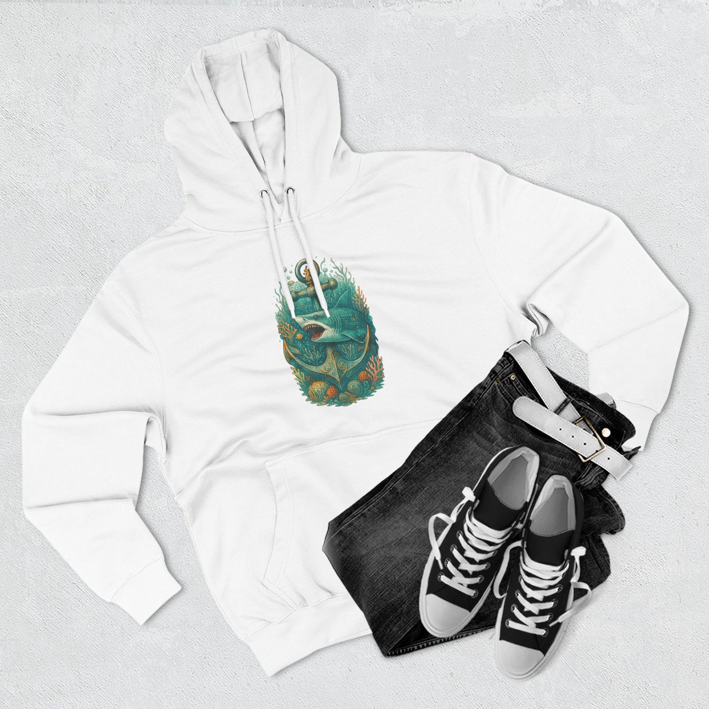 Vibrant Shark Hoodie, Cozy Sweatshirt for Shark Week, Perfect for Gifting, Casual Style, Cozy Beach Vibes, Ocean crew, Shark Week, Summer Gatherings, and Shark lover Gifts