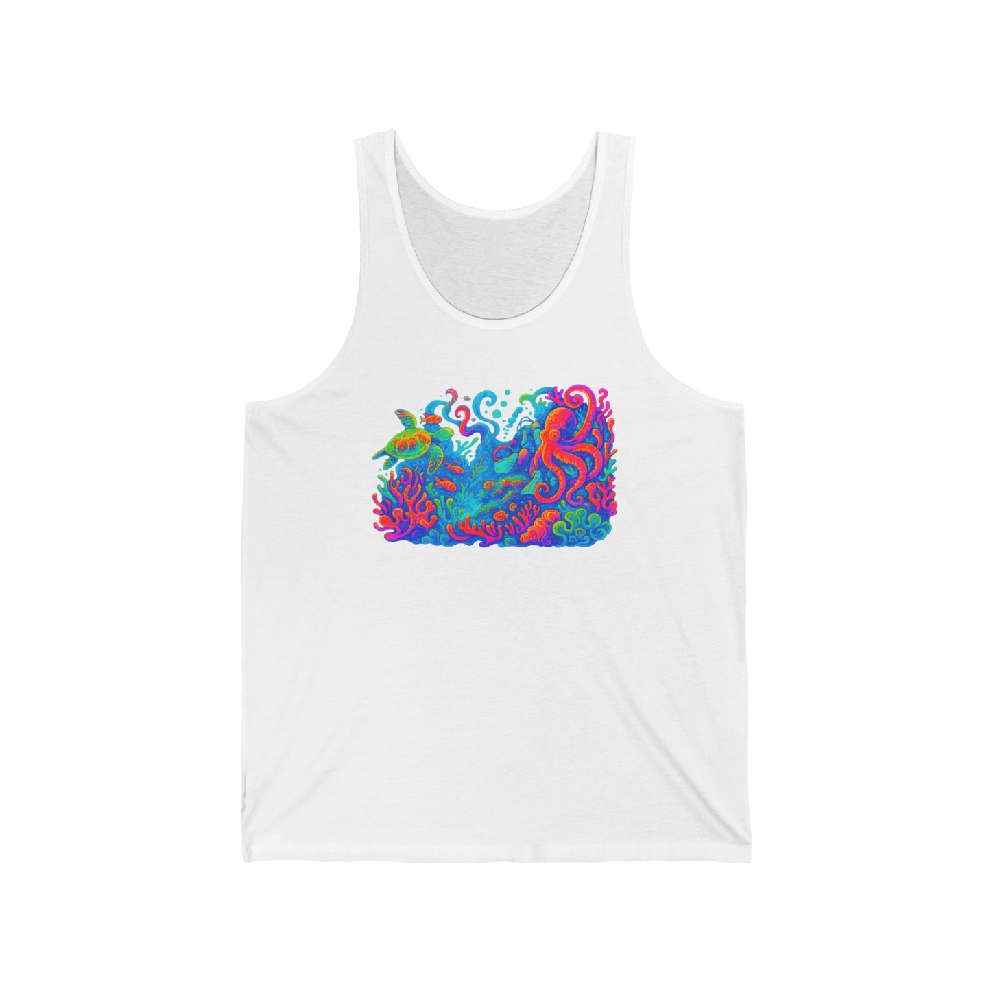 Ocean Vibes Unisex Jersey Tank with sea turtle, summer tank, lake tank, water lovers gift, Gift for ocean Lover, festival shirt, glow party, rave shirt, neon shirt, drinking tank