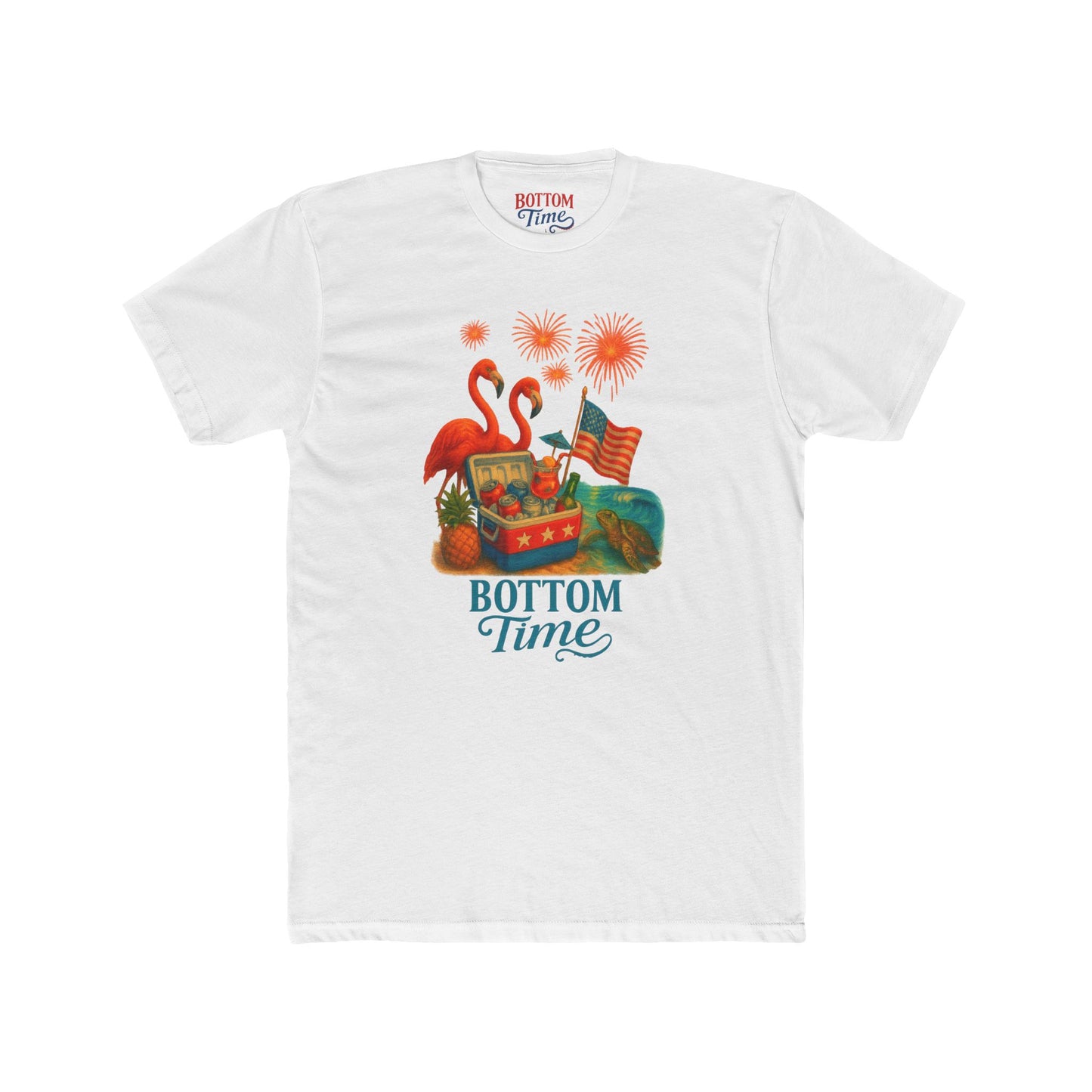 4th of July Tropical Vibes Unisex Cotton Crew Tee | Beachwear, Summer Essentials, Casual Wear, Gift for Him, Gift for Her, Vacation Shirt