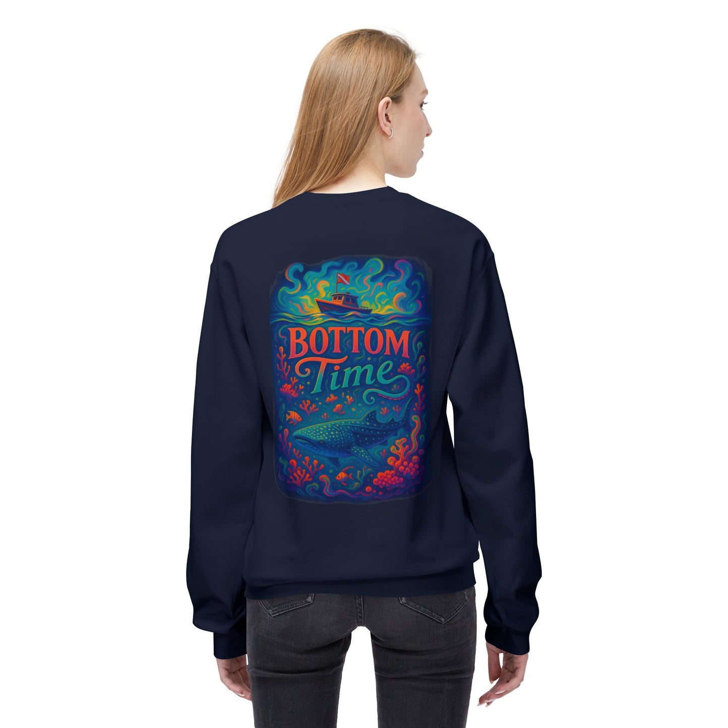 Relaxed Vibes Whale Shark Crewneck Sweatshirt – Bottom Time Unisex Cotton Crew Tee, Ocean Vibes T-Shirt, Beach Lover Gift, Scuba diver Gift, Whale Shark lover gift, Underwater Adventure Top, Relaxed Fit Casual Wear