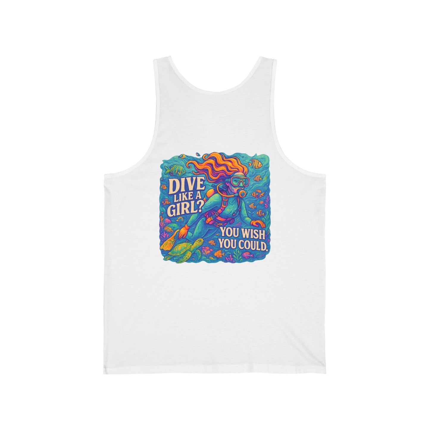 Ocean Vibes Unisex Jersey Tank with girl scuba diver design, Summer Tank, Scuba lovers gift,