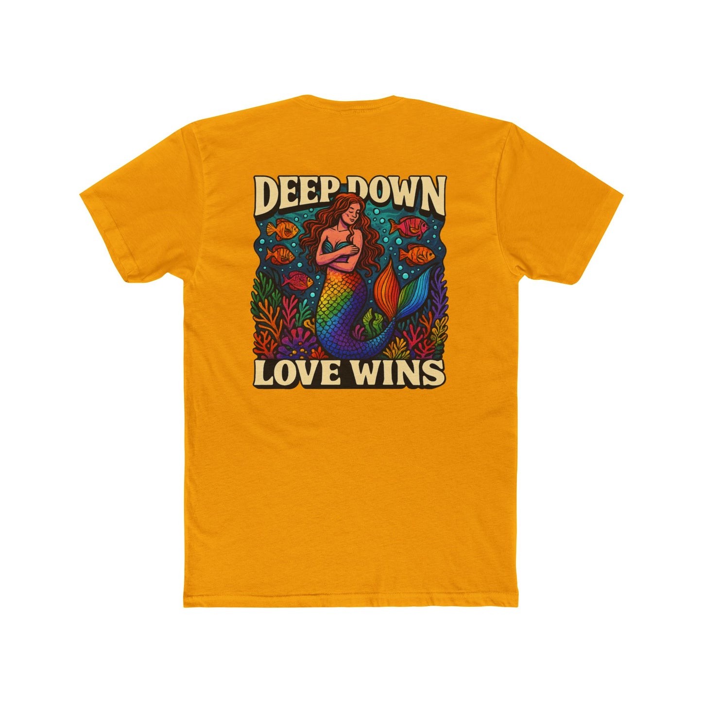 Mermaid Graphic Tee - Deep Down Love Wins, Unisex Crew Shirt, Ocean Theme Apparel, Beach Lover Gift, Pride Clothing