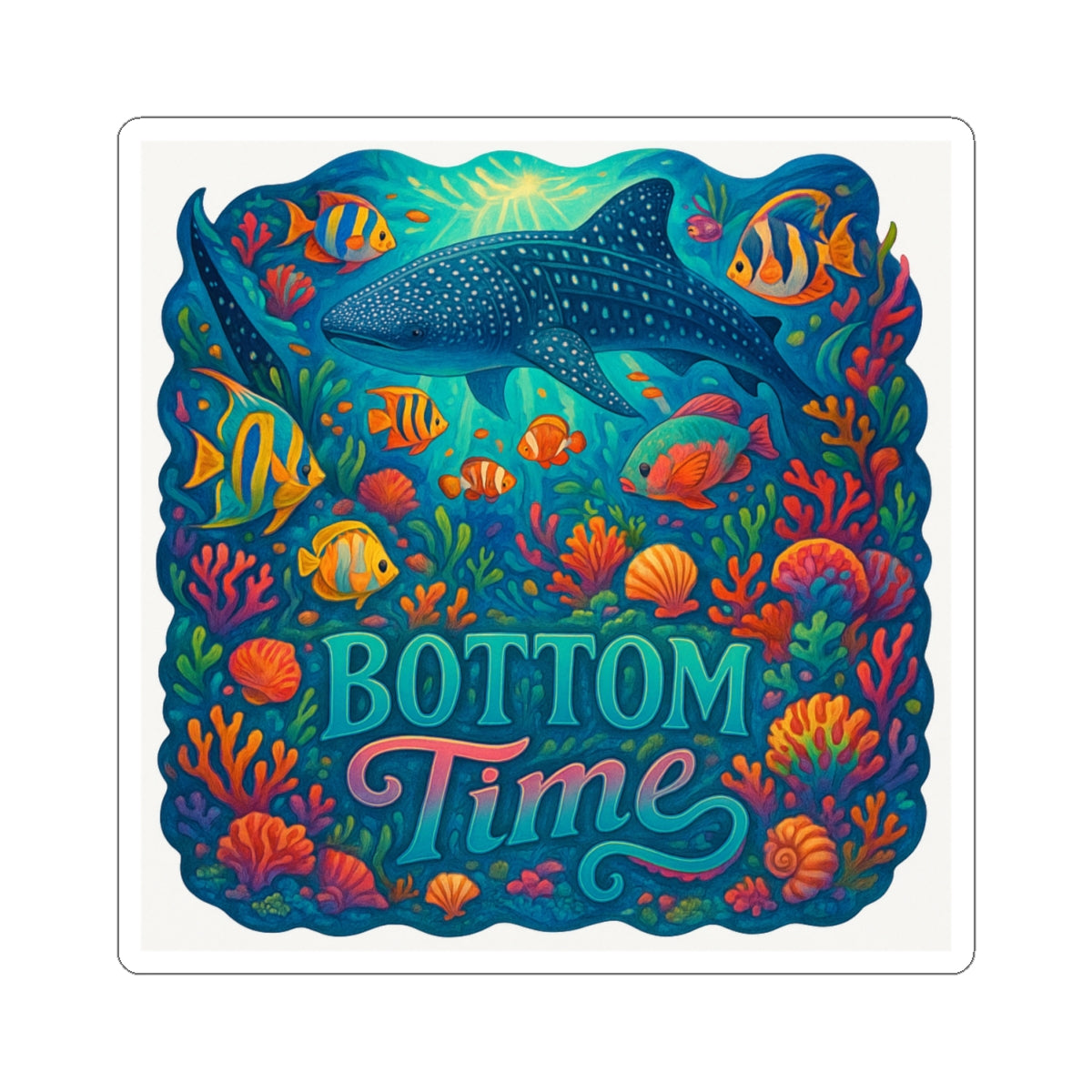 Underwater Adventure Kiss-Cut Stickers | Ocean Life Decor | Bottom Time | Whimsical Art for Water Lovers | Laptop, Journal, Gift, whale shark lovers