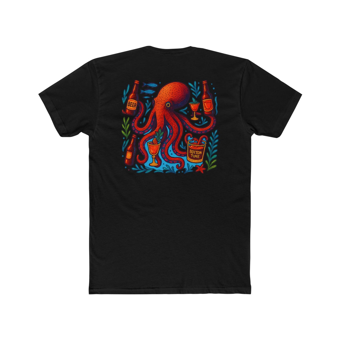 Fun Octopus Bottom Time Tee | Unisex Cotton Crew Shirt | Unique Eco-Print T-Shirt, Summer Apparel, Beach Life Gift, Ocean Lover Tee