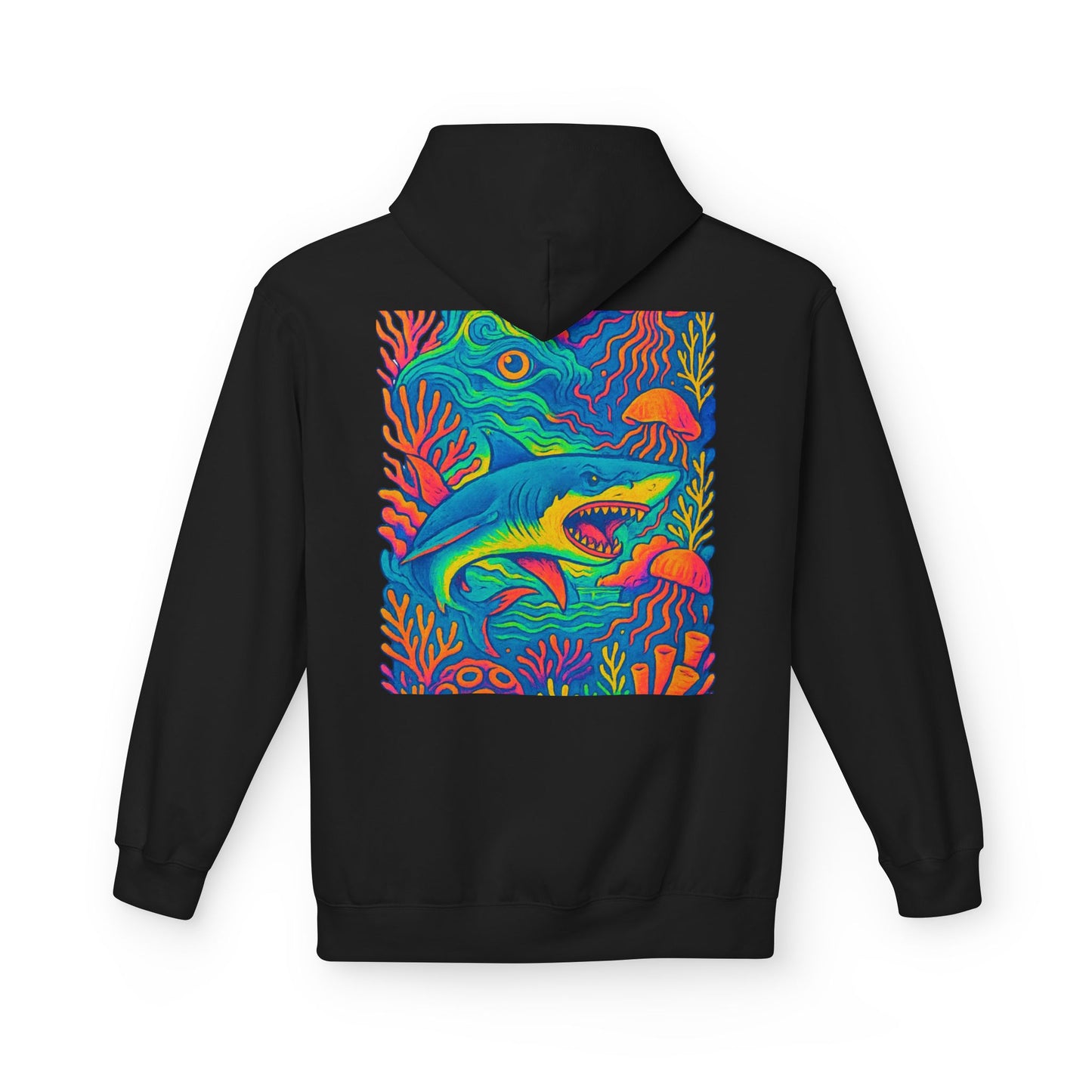 Cozy Shark Lovers Hoodie, Shark Sweatshirt, Perfect for Casual Wear, Gifts, Outdoor Adventures, Summer Fashion, Ocean Lover's Gift, Beach Day Apparel, SHARK WEEK, glow party, Festival shirt, Glow Party, Rave Shirt, Neon Clothes