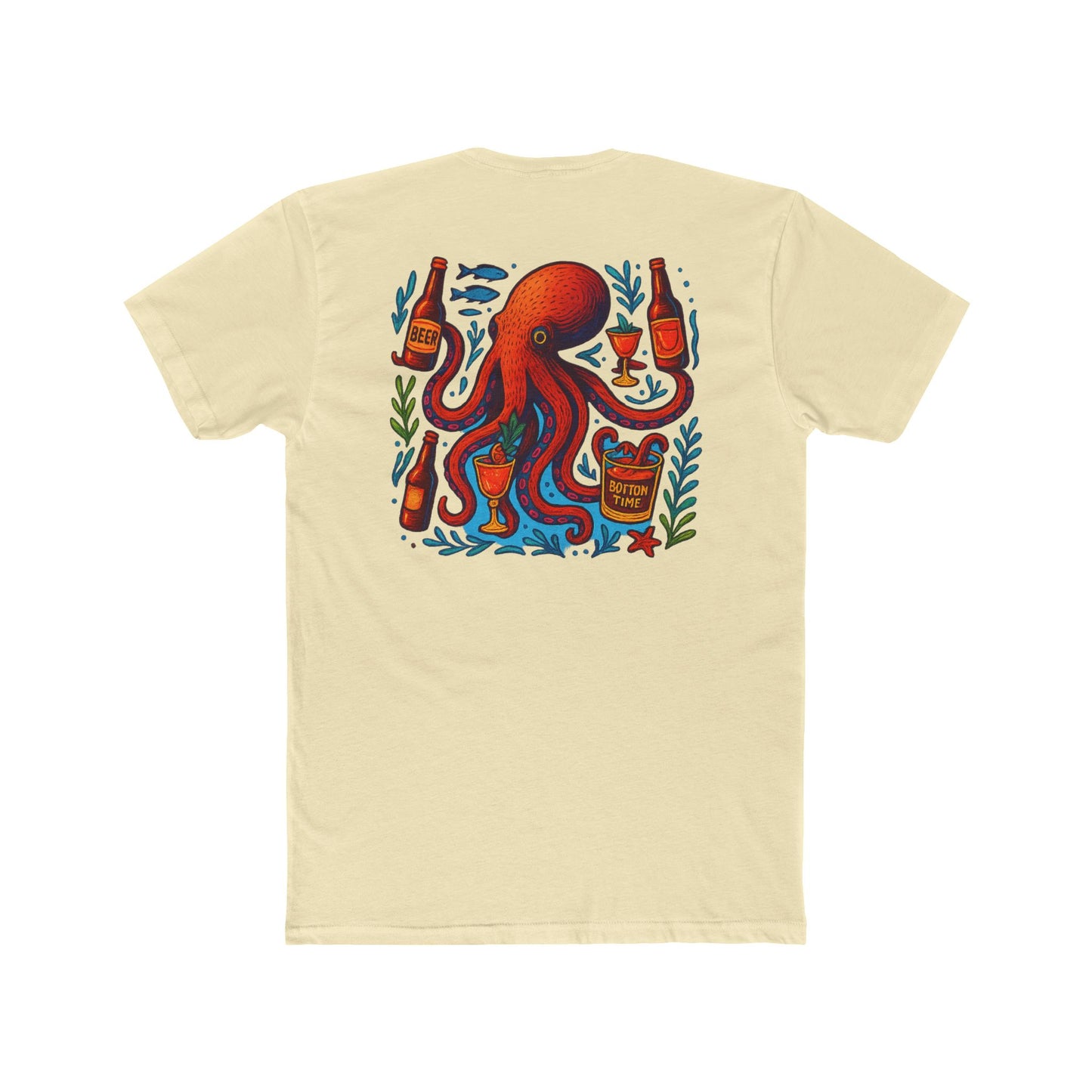 Fun Octopus Bottom Time Tee | Unisex Cotton Crew Shirt | Unique Eco-Print T-Shirt, Summer Apparel, Beach Life Gift, Ocean Lover Tee