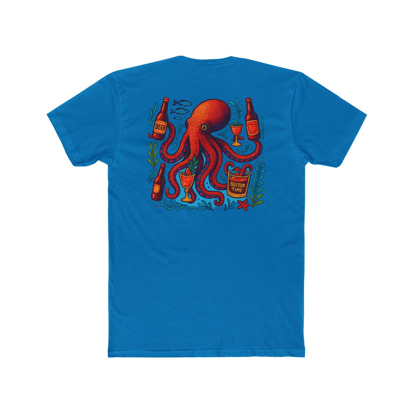 Fun Octopus Bottom Time Tee | Unisex Cotton Crew Shirt | Unique Eco-Print T-Shirt, Summer Apparel, Beach Life Gift, Ocean Lover Tee