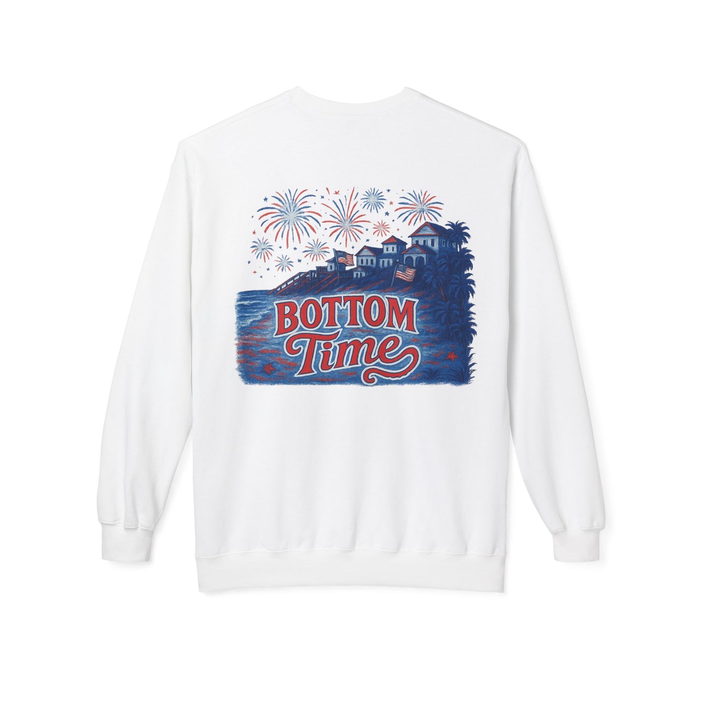 4th of July Vintage Bottom Time Crewneck Sweatshirt, Cozy Unisex Fleece, Summer Nights, 4th of July, Beach Party, Casual Wear