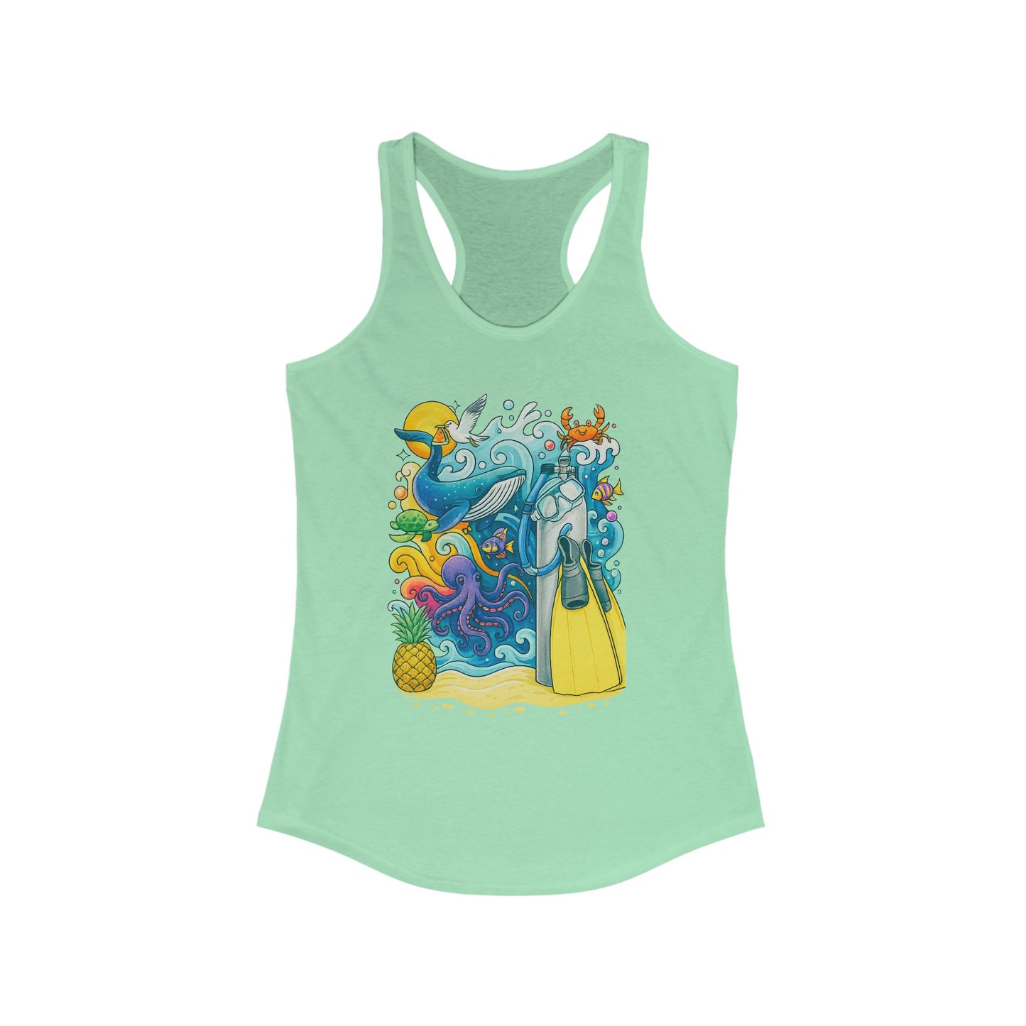 Scuba Diver Racerback Tank, Summer Top, Gift for Ocean Lovers, Ocean Days, Vacation Days, Girls who Scuba, Gift for Scuba Divers