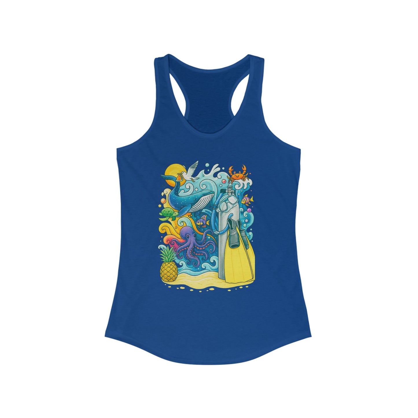 Scuba Diver Racerback Tank, Summer Top, Gift for Ocean Lovers, Ocean Days, Vacation Days, Girls who Scuba, Gift for Scuba Divers