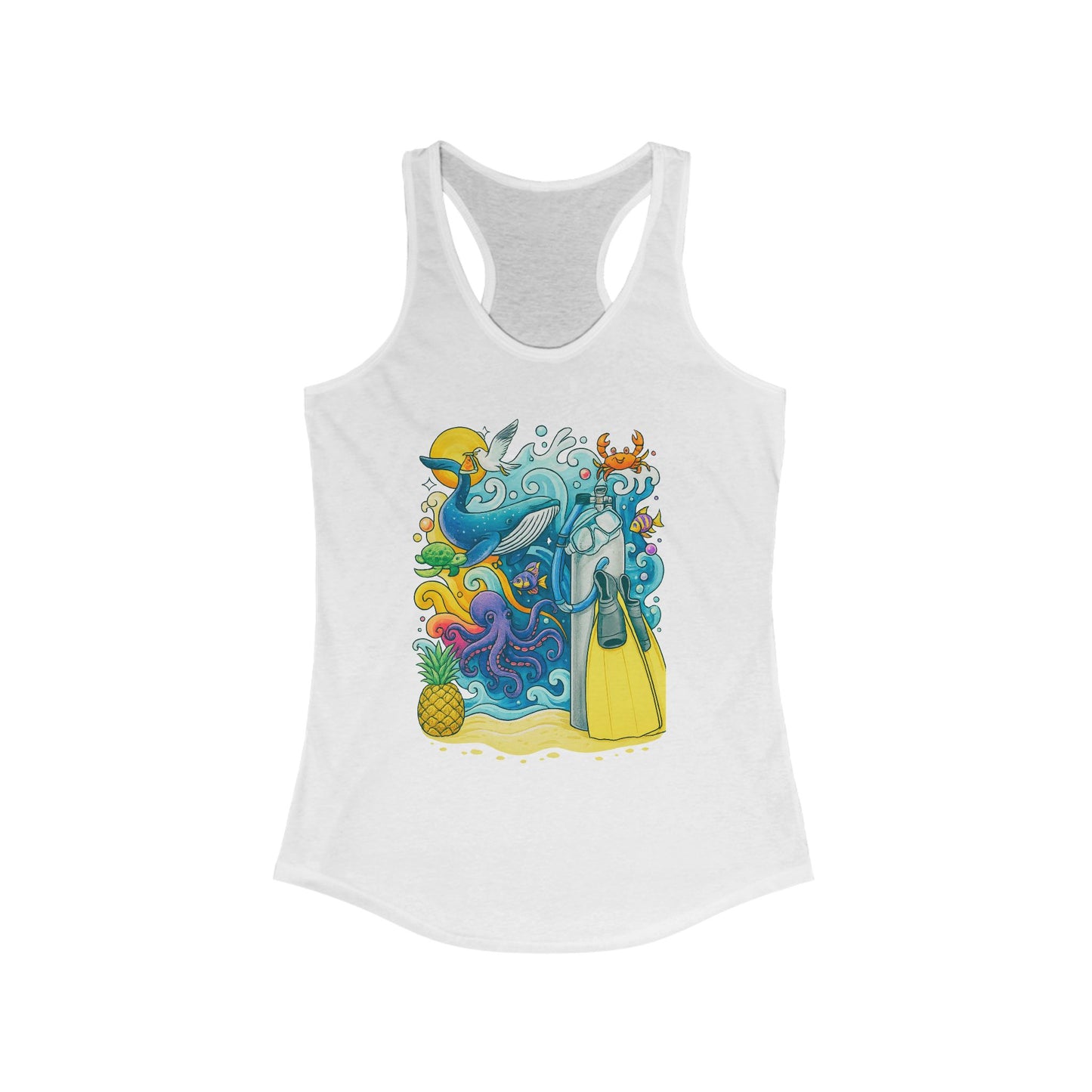 Scuba Diver Racerback Tank, Summer Top, Gift for Ocean Lovers, Ocean Days, Vacation Days, Girls who Scuba, Gift for Scuba Divers