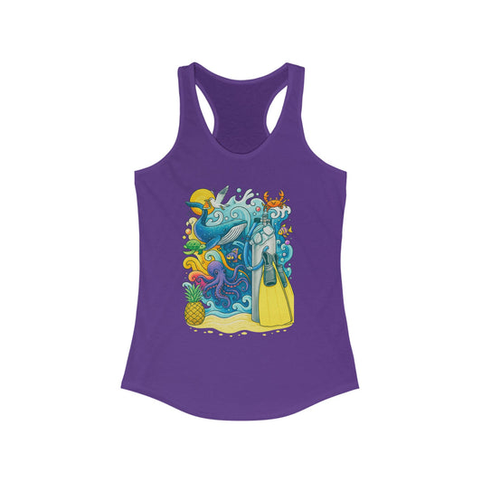 Scuba Diver Racerback Tank, Summer Top, Gift for Ocean Lovers, Ocean Days, Vacation Days, Girls who Scuba, Gift for Scuba Divers
