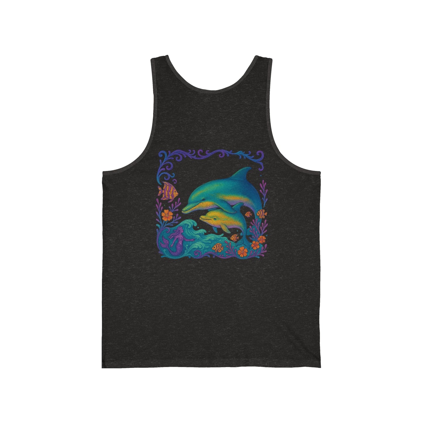Dolphin Unisex Jersey Tank, Summer Vibes, Casual Wear, Vacation Attire, Gift for Beach Lovers, Gift for Dolphin Lovers