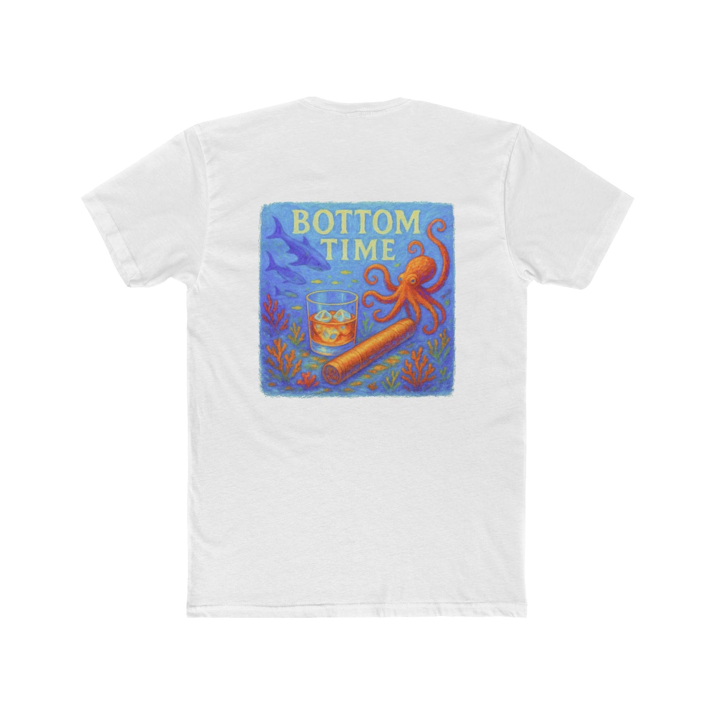 Shark Week Tee - Perfect for Summer, Casual Outings, Drinking tee, Octopus Tee, Cigar lovers gift, Gift for Ocean Lovers, Octopus tee, boating tee, Bottom Time T-Shirt, Vintage Style Tee