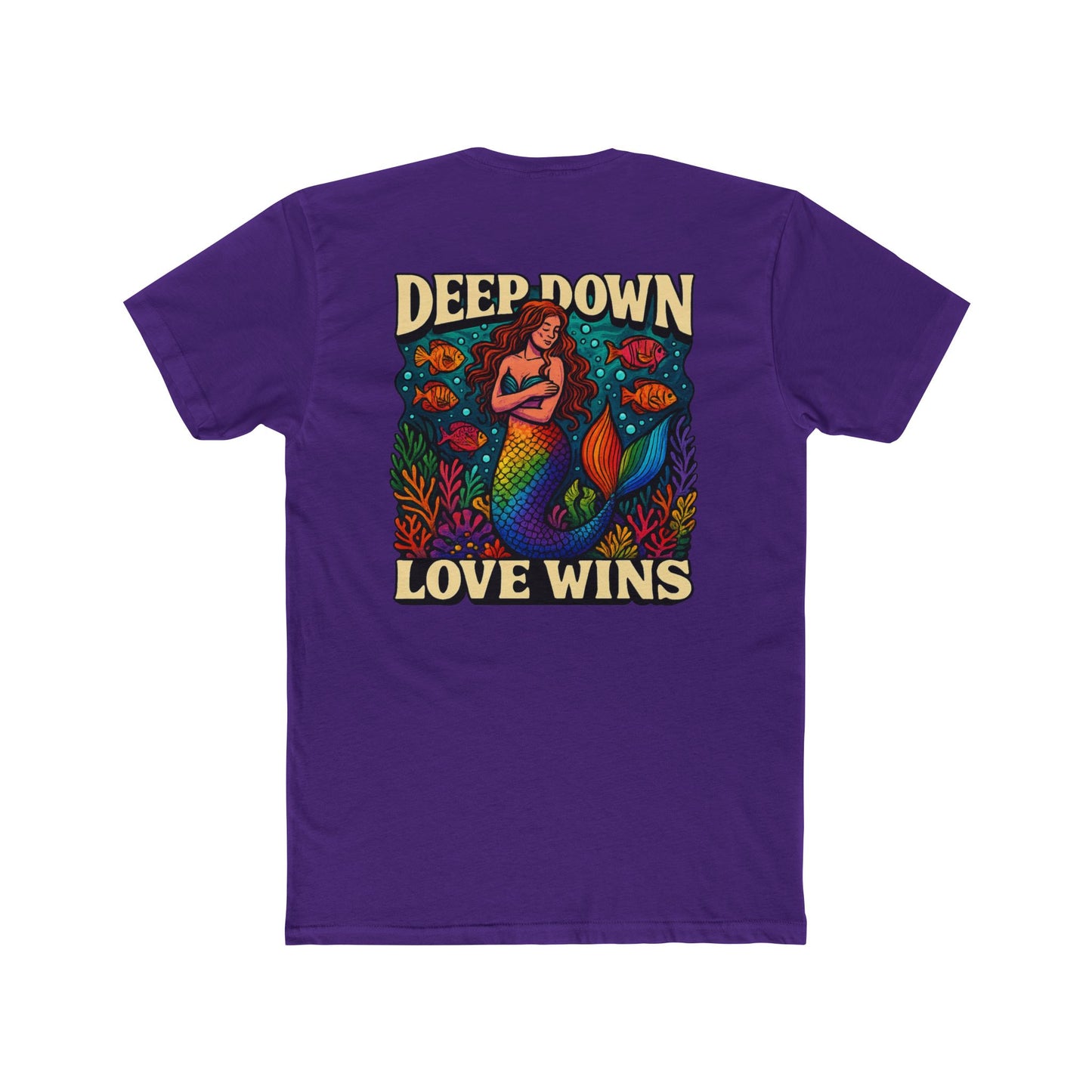 Mermaid Graphic Tee - Deep Down Love Wins, Unisex Crew Shirt, Ocean Theme Apparel, Beach Lover Gift, Pride Clothing