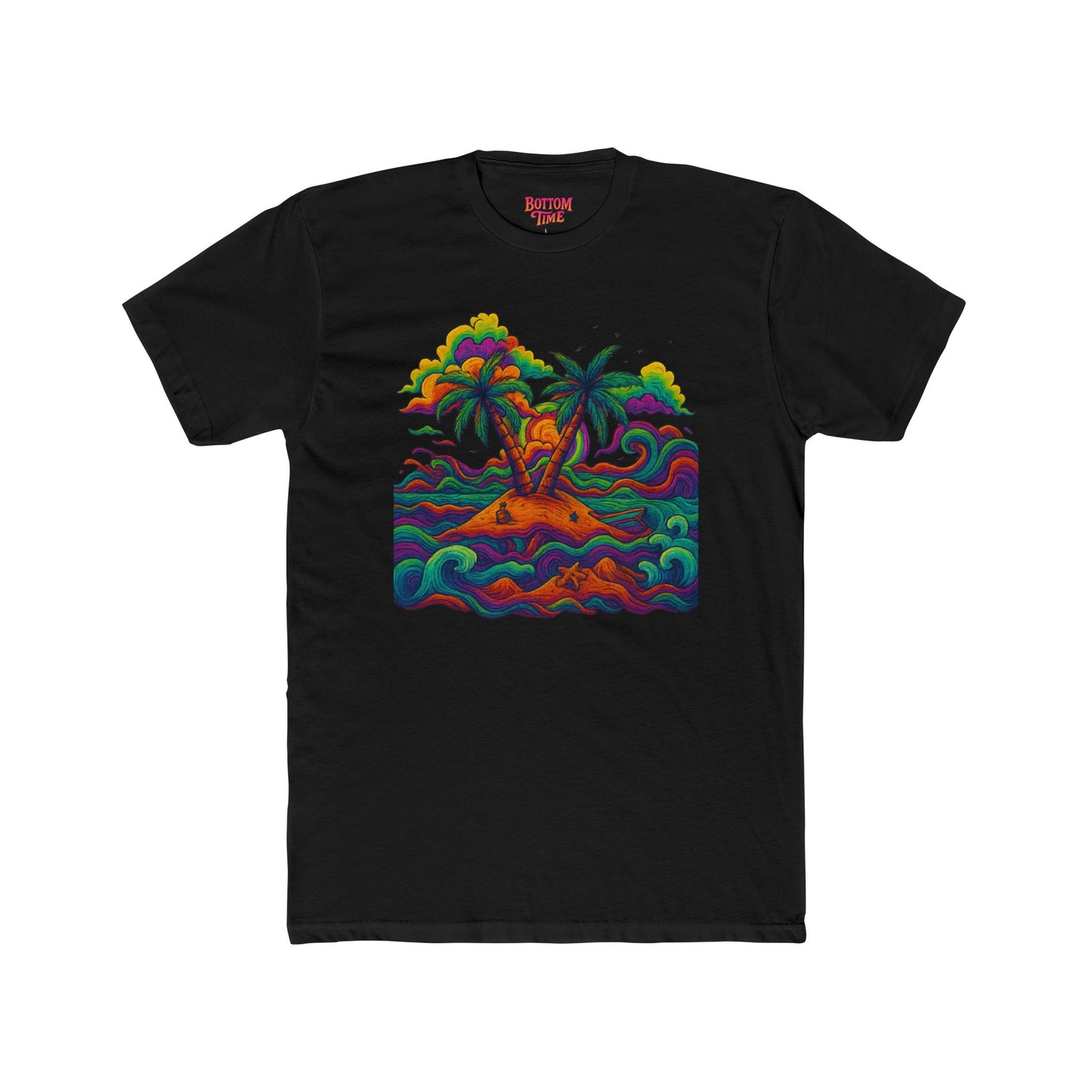 Colorful Bottom Time Beach Cotton Crew Tee | Ocean Lover Apparel, Beach Vibe T-Shirt, Fun Dive Gear, Gift for Divers & Swimmers, Navy gifts, glow party, festival shirt, glow party, rave shirt, neon shirt, drinking tee