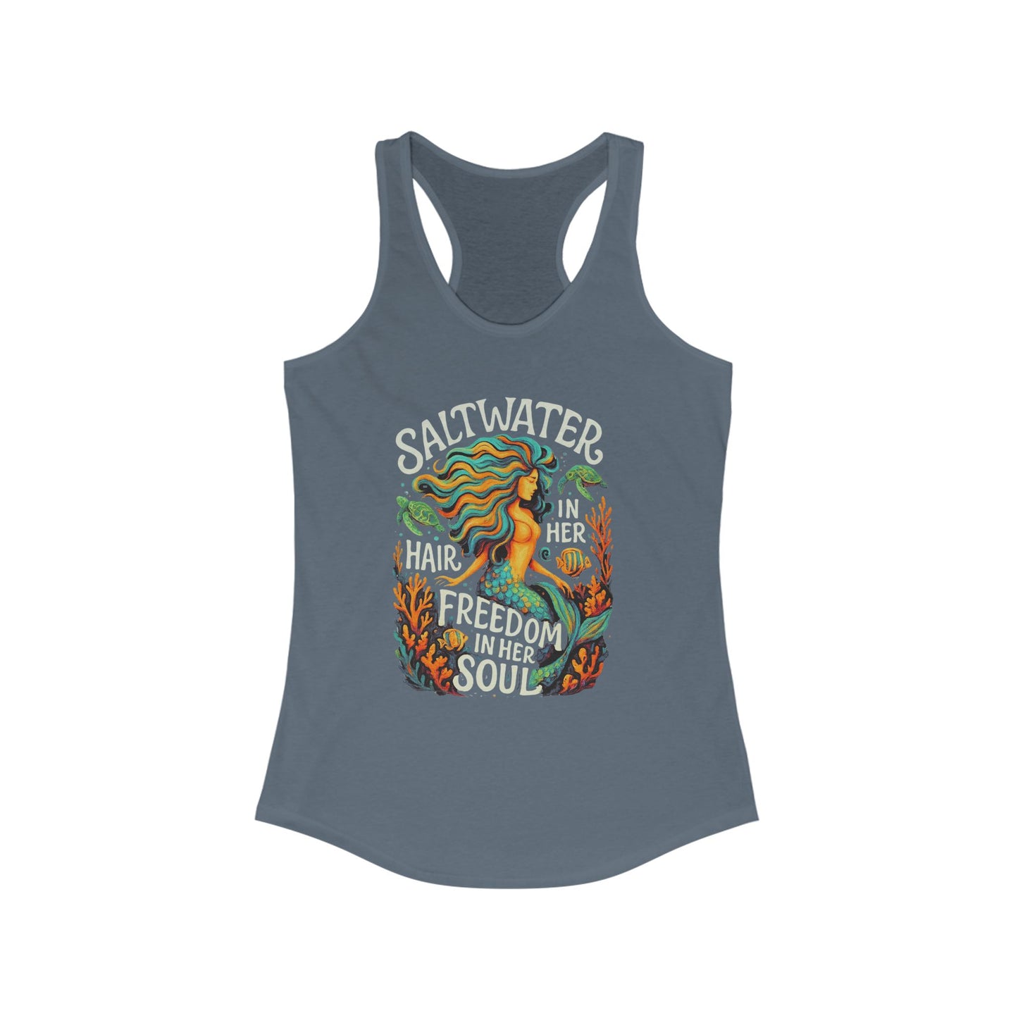 Mermaid Racerback Tank, Fun Beach Wear, Women's Summer Fashion, gift for mermaid lovers, beach wear, ocean love, vacation tank