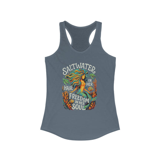 Mermaid Racerback Tank, Fun Beach Wear, Women's Summer Fashion, gift for mermaid lovers, beach wear, ocean love, vacation tank