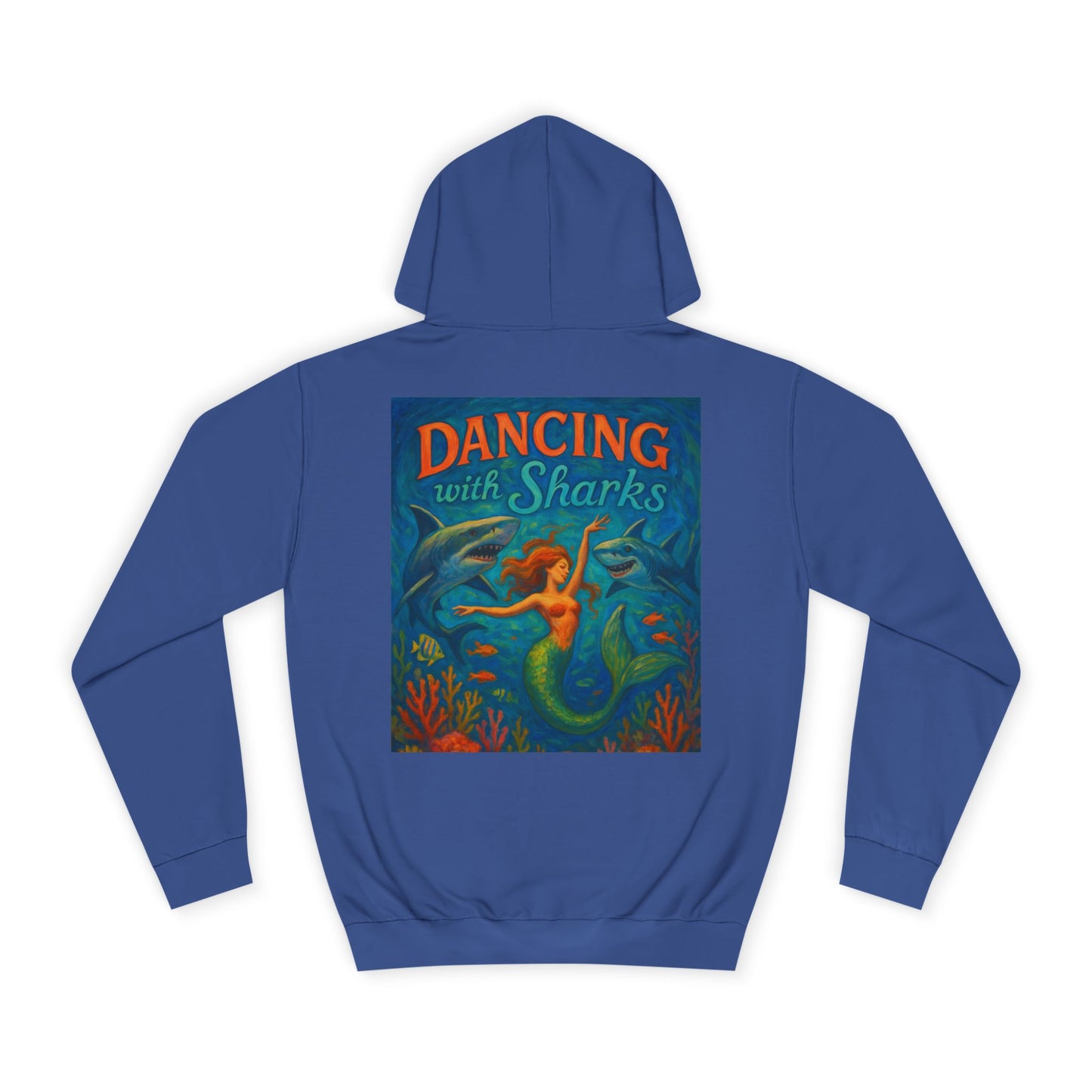 Dancing With Sharks Hoodie with Mermaid and Shark Design - Perfect for College Students, Casual Wear, Gifts, Beach Vibes, Ocean Lovers