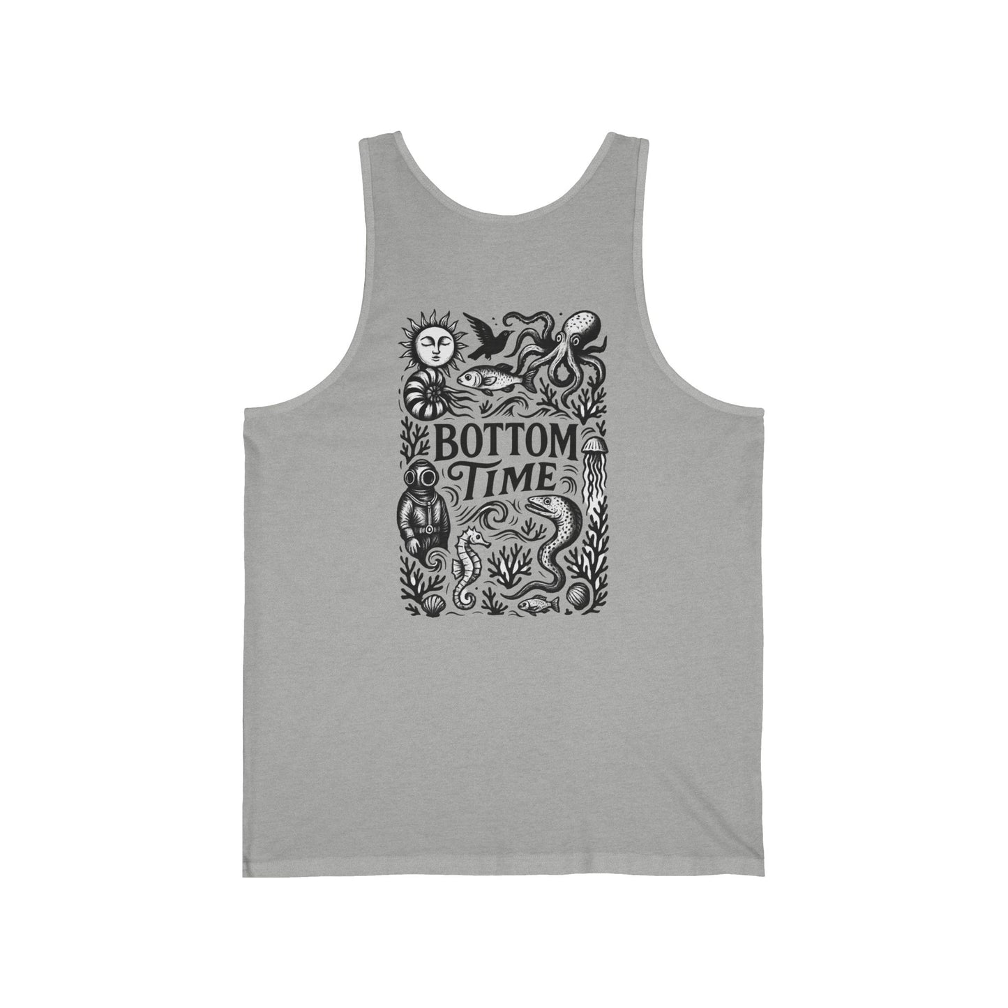 Creative Unisex Jersey Tank for Ocean Lovers, Bottom Time Shirt, Casual Summer Top, Beachwear, Gift for Diver