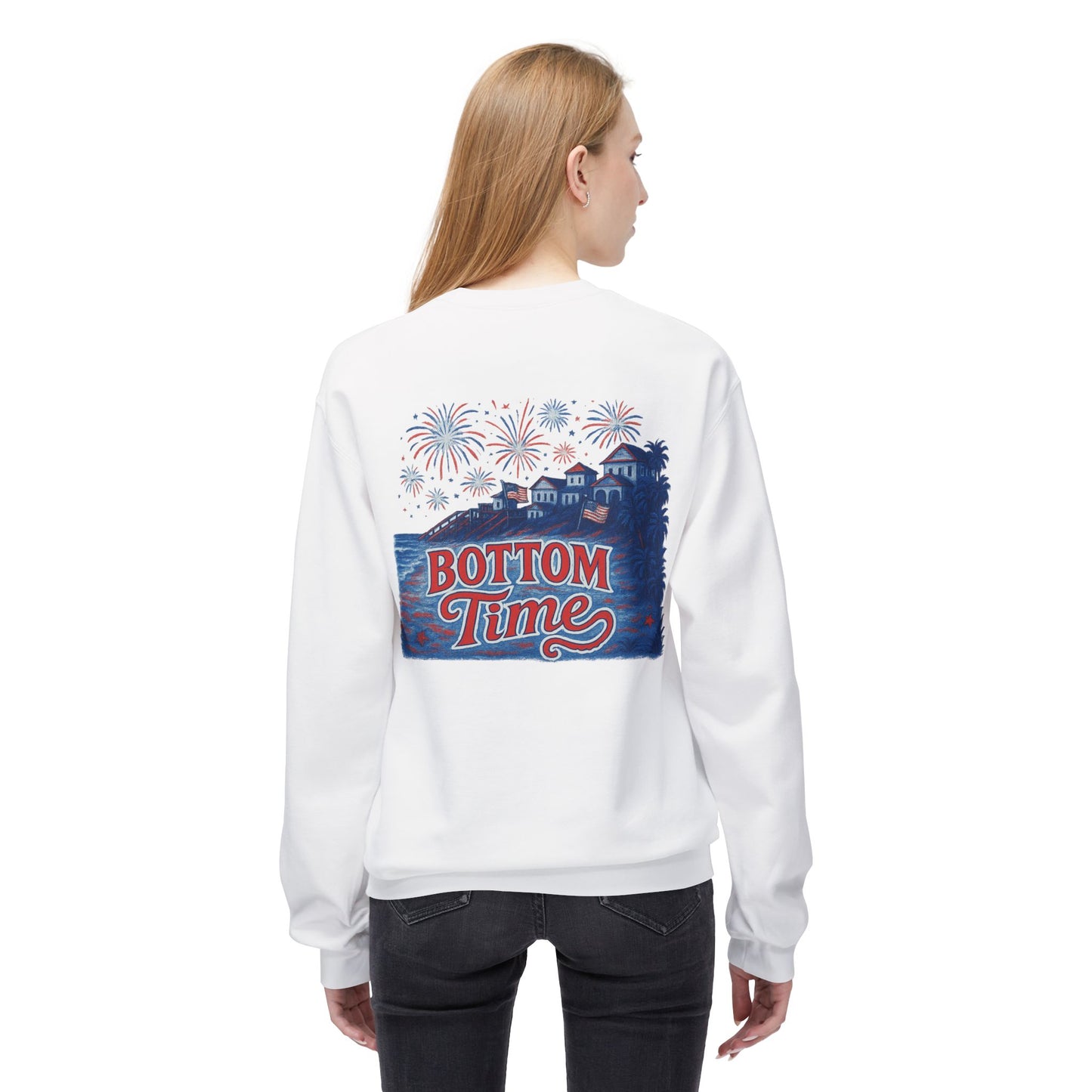 4th of July Vintage Bottom Time Crewneck Sweatshirt, Cozy Unisex Fleece, Summer Nights, 4th of July, Beach Party, Casual Wear
