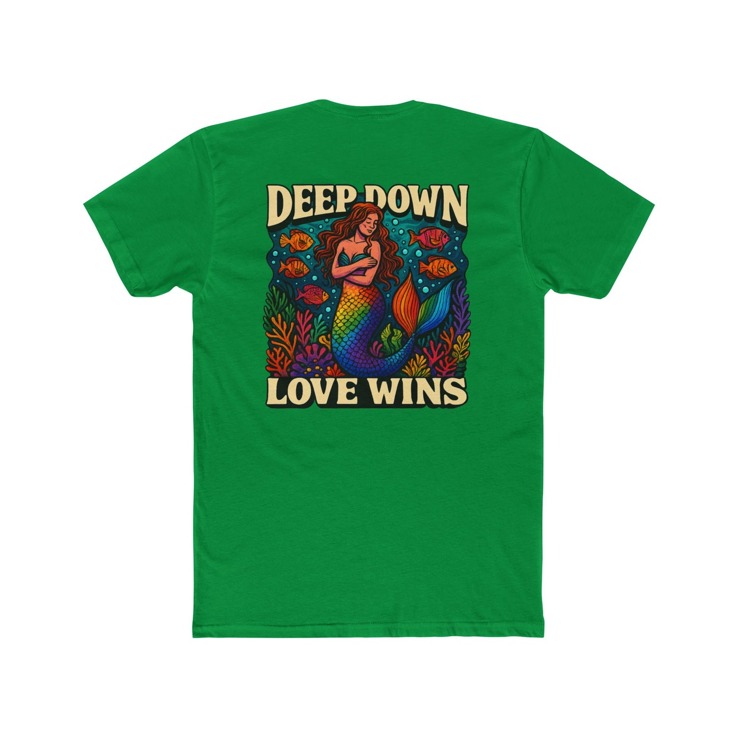 Mermaid Graphic Tee - Deep Down Love Wins, Unisex Crew Shirt, Ocean Theme Apparel, Beach Lover Gift, Pride Clothing